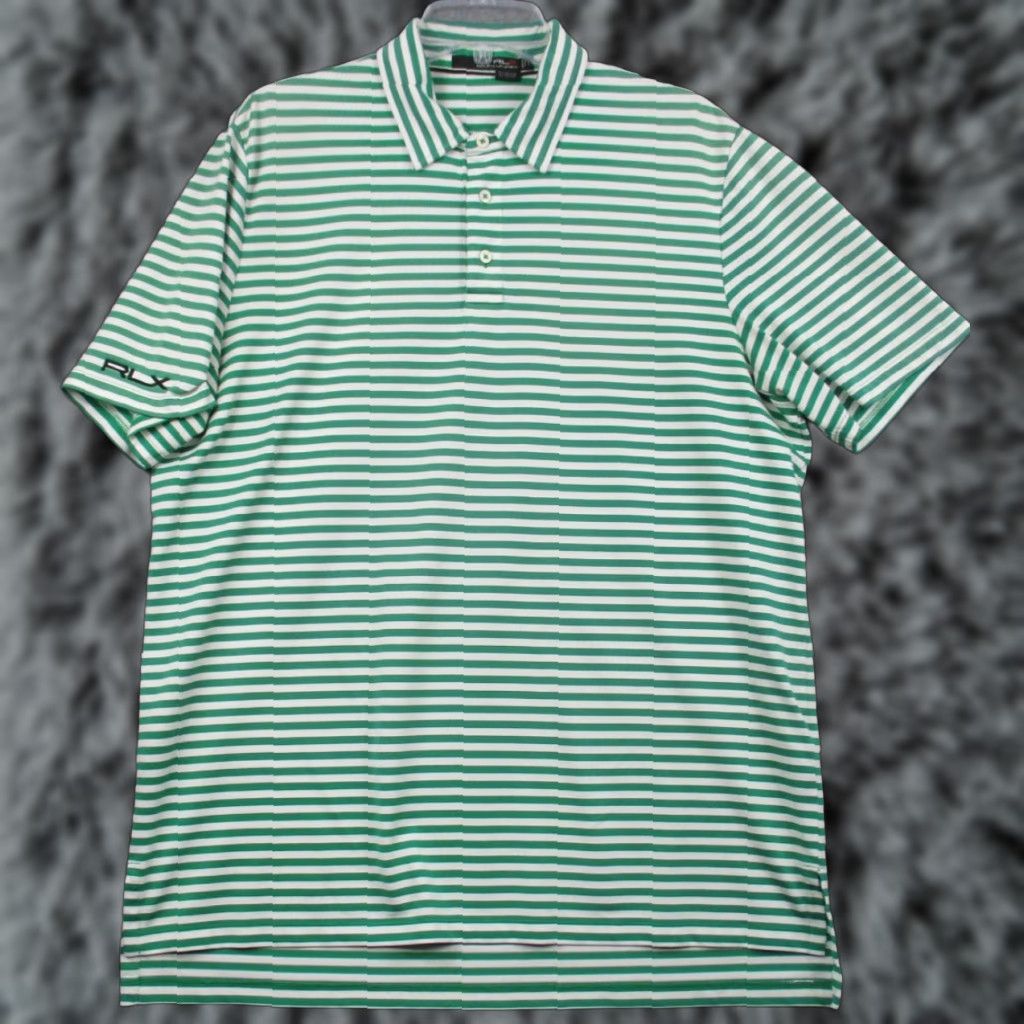 Ralph Lauren VINTAGE RLX Ralph Lauren Polo Shirt Large Mens Green Stripe Stretch Golf Size US L / EU 52-54 / 3 - 1 Thumbnail
