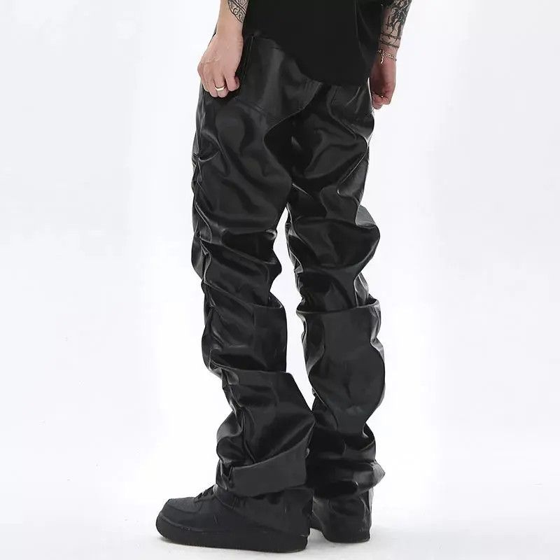 Japanese Brand × Vintage Loose Ruched Casual Pu Leather Pants Streetwear Punk Rock Size US 32 / EU 48 - 5 Thumbnail