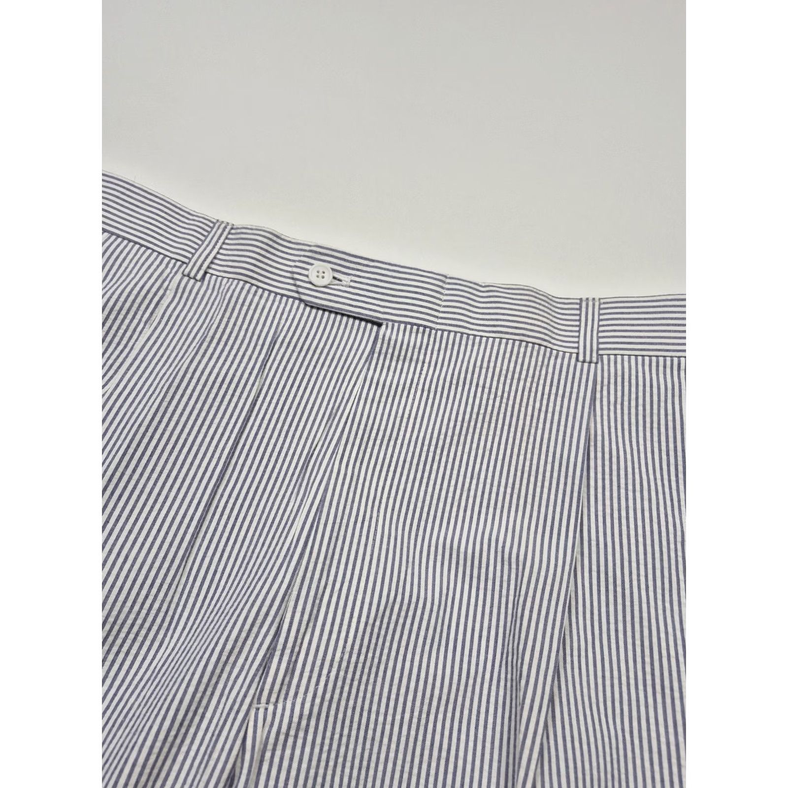Vintage Haspel Dress Pants Mens 40x37 Blue Cotton Pleated Stripe New Orleans Suit / Business, Wedding, Spring, Summer Mens 40W 37in Inseam Size 40R - 2 Thumbnail