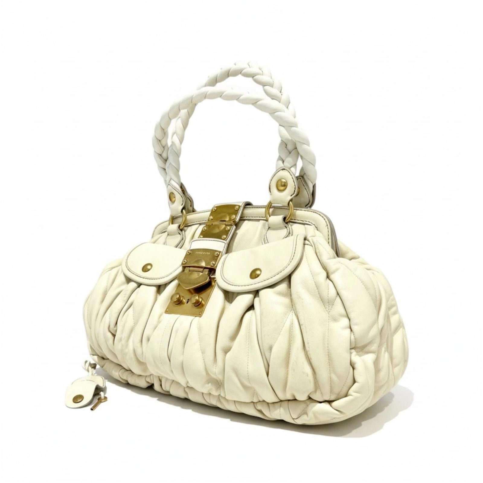 Miu Miu Miu Miu - White Leather Handbag with Braided Handles Size ONE SIZE - 2 Thumbnail