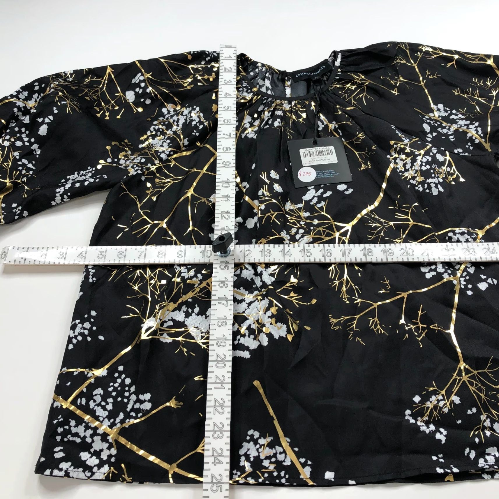 Cynthia Rowley Cynthia Rowley Blouse 100% Silk Smock Pullover All Over Print Black Long Sleeve Balloon Sleeve Regular Fit Women's L Silk Blouse Size L / US 10 / IT 46 - 6 Thumbnail