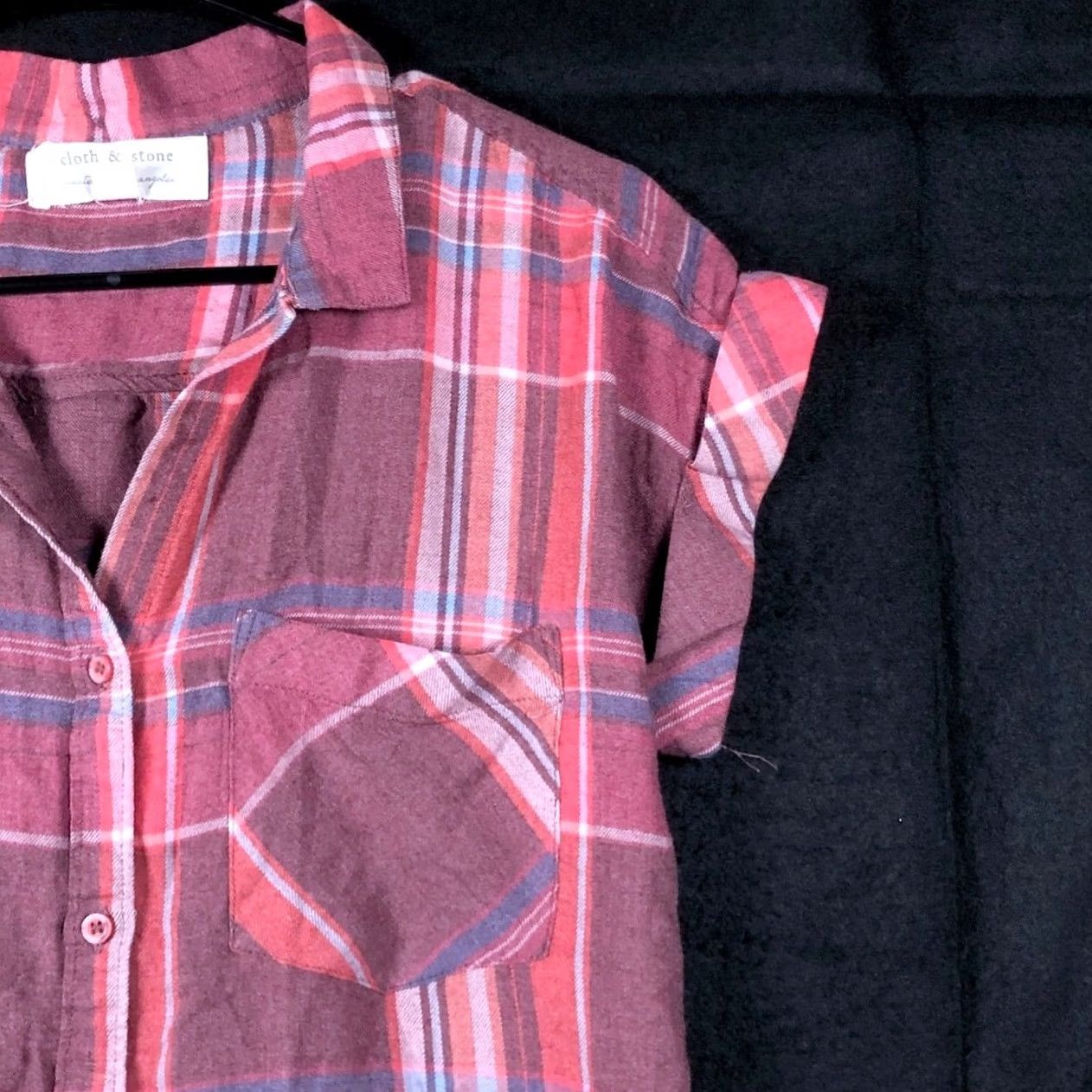 CLOT Cloth & Stone Womens Shirt Multicolor Plaid Short Sleeve Button Down V Neck S Mens Girls Boys Size S / US 4 / IT 40 - 5 Thumbnail