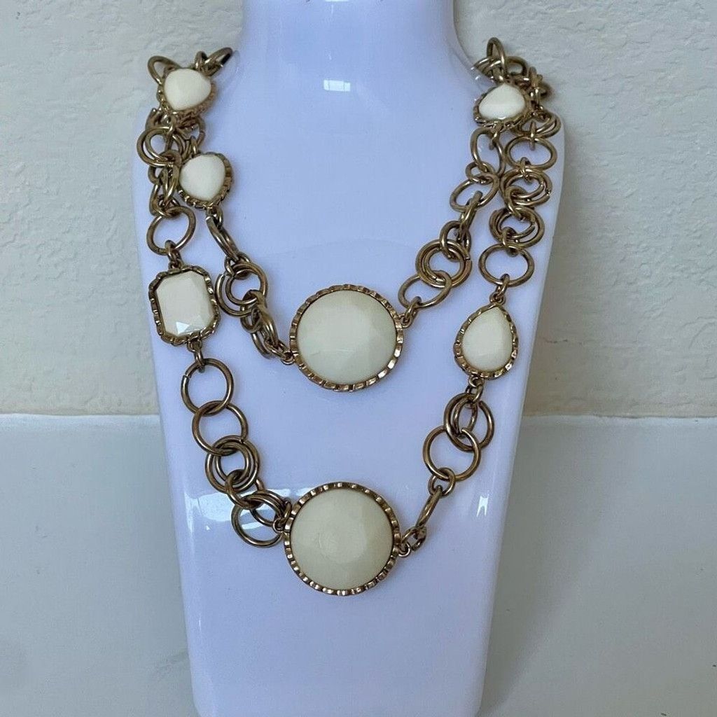 J.Crew J. Crew Cream Medallion Wide Link Gold Toned Necklace Womens Size ONE SIZE - 1 Thumbnail