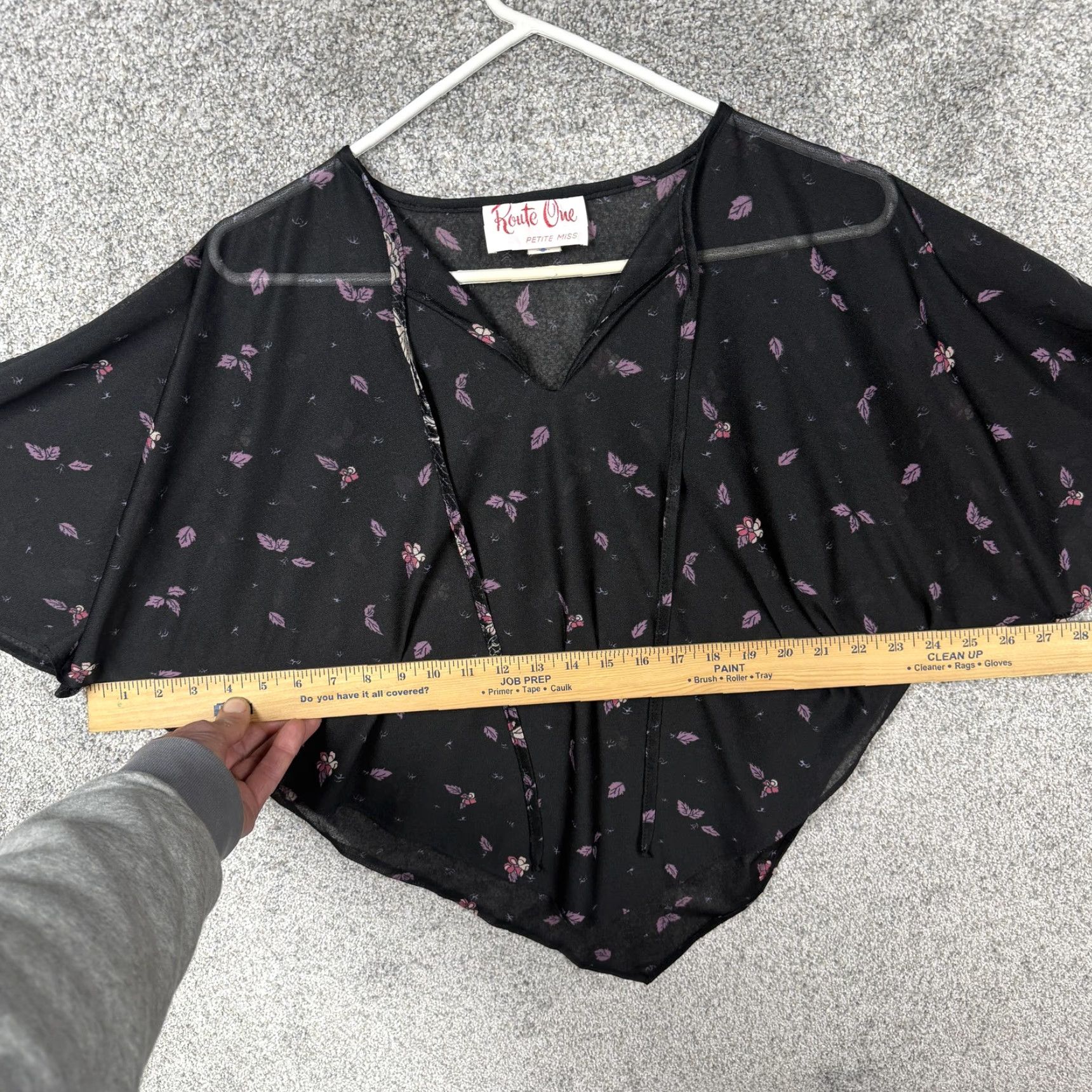 Vintage VTG Route One Poncho Top Womens 10P Black Floral Sheer Kimono Sleeve V-Neck Petite Miss 70s Boho Retro Union Made Size L / US 10 / IT 46 - 3 Thumbnail