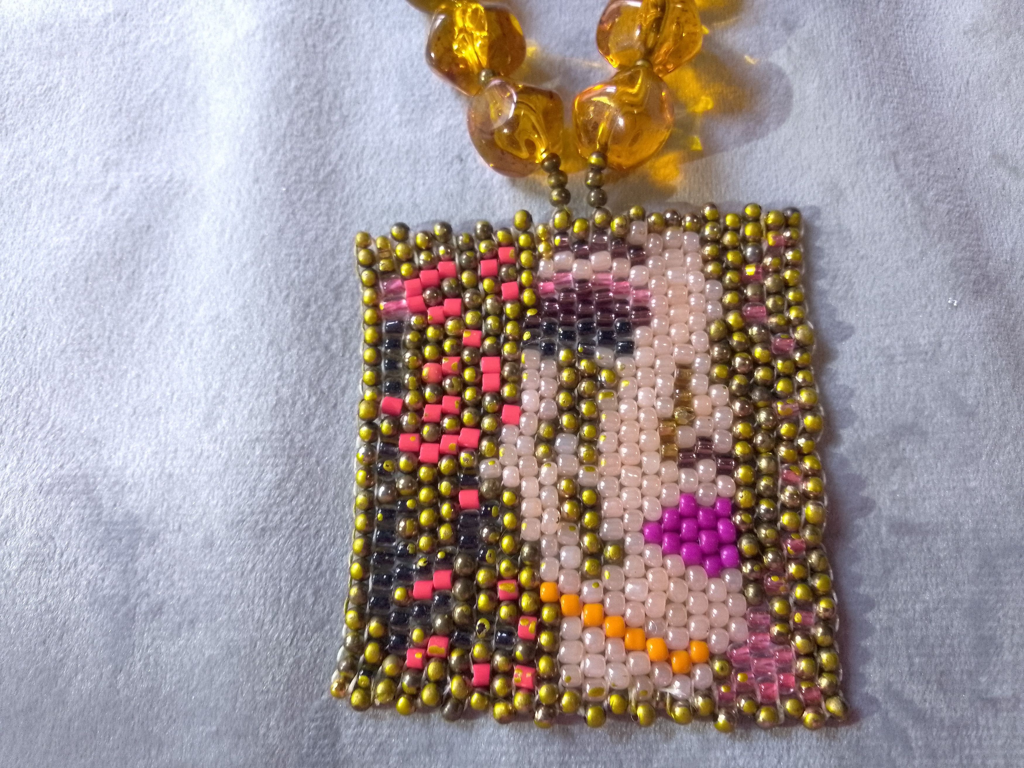 Handmade Necklace. Gemstones Agata+resin pearls. Pendant art.Boho Size ONE SIZE - 4 Thumbnail