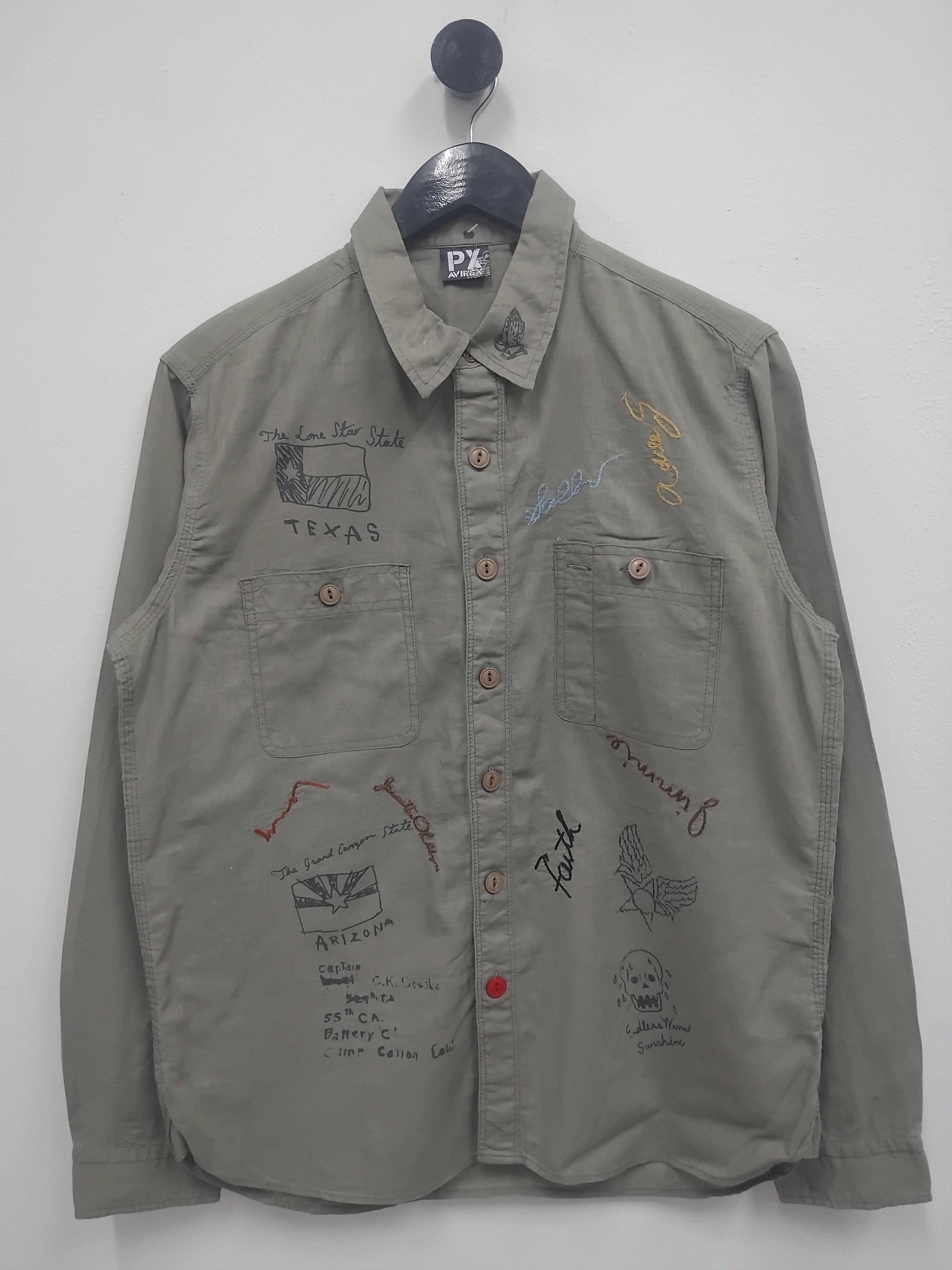 Avirex 💥Avirex art sketch green button ups shirt Size US M / EU 48-50 / 2 - 1 Thumbnail