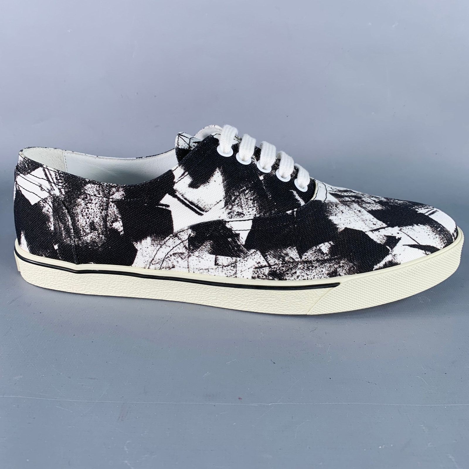 Celine Size 9 Black White Marbled Canvas Lace-Up Sneakers Size US 9 / EU 42 - 2 Thumbnail