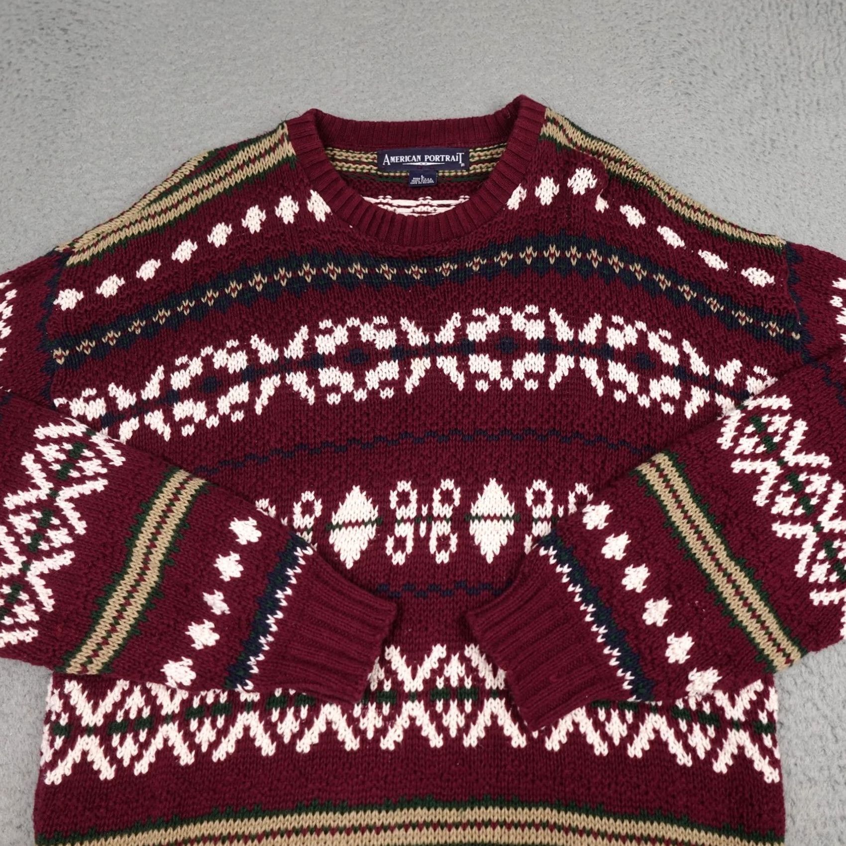 Vintage VINTAGE American Portrait Sweater Mens Large Red Fair Isle Knit Pullover 90s USA Size US L / EU 52-54 / 3 - 4 Thumbnail