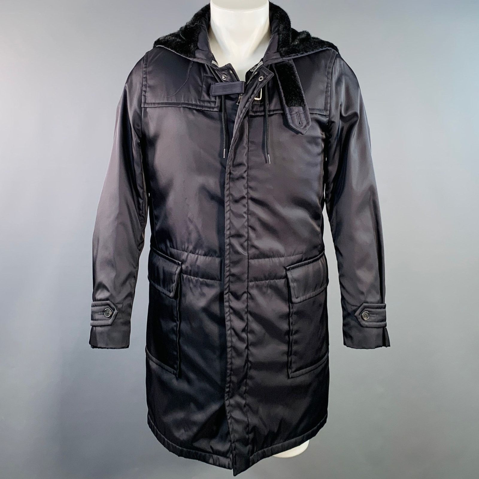 Prada PRADA Size 38 Navy Polyester Hooded Zip Snaps Jacket Size US M / EU 48-50 / 2 - 1 Thumbnail