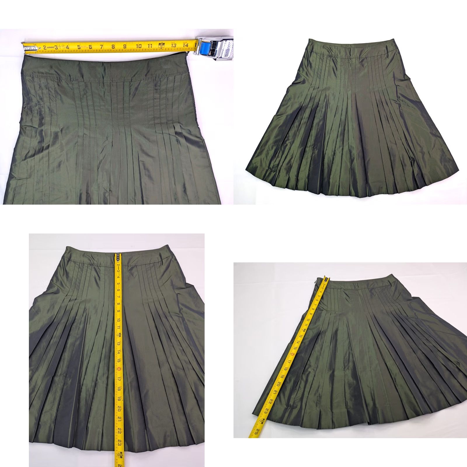 Vintage VINTAGE Carlisle Green Silk Blend Midi A-Line Skirt Side Zip Women 2 (28 Waist) 90s Fashion Maxi Style Country of Origin: China Size 26" / US 2 / IT 38 - 8 Thumbnail