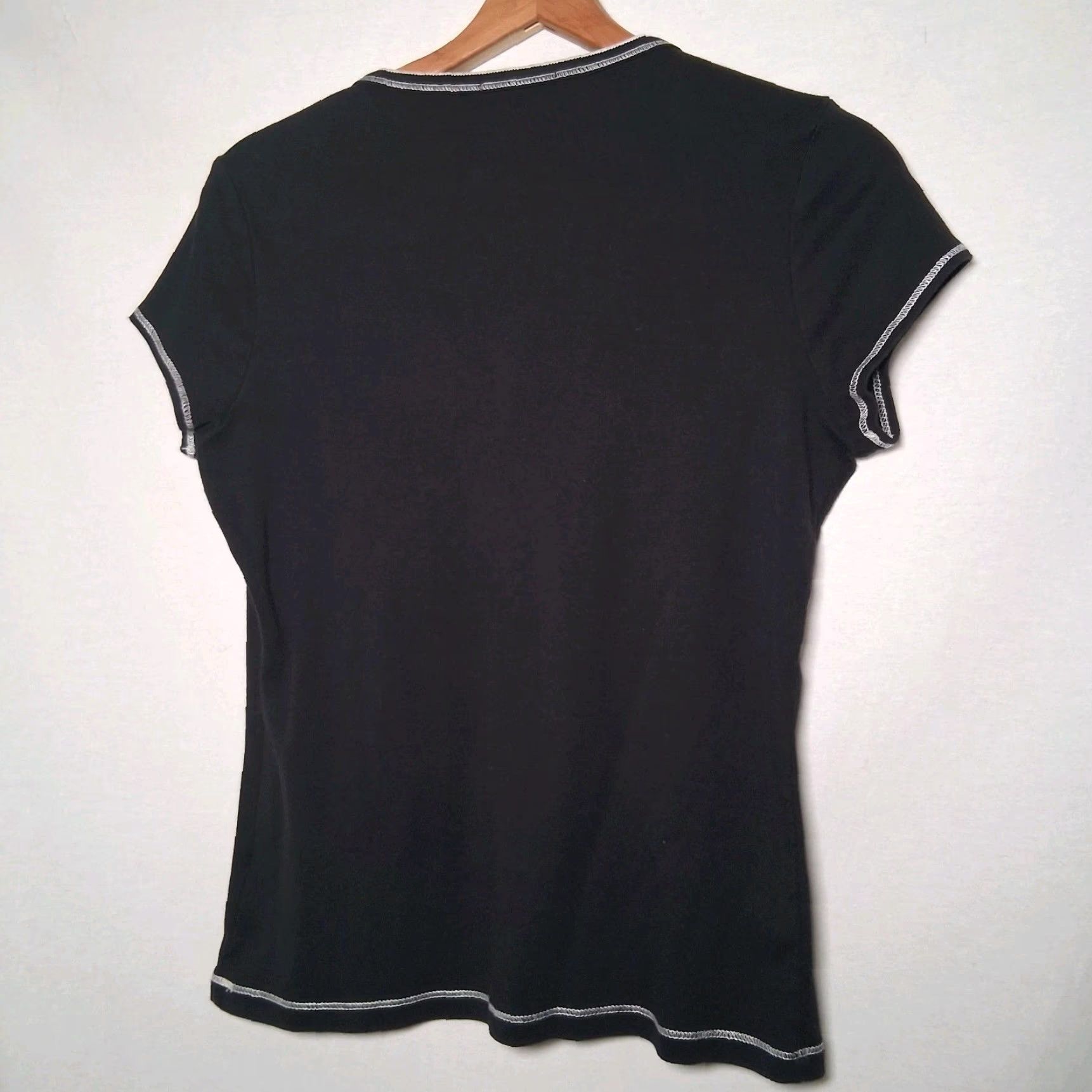 Vintage VINTAGE Dressbarn Shirt Women L Black Cap Sleeve Studded Rose Y2K Floral Silver V-neck Slim Size L / US 10 / IT 46 - 4 Thumbnail