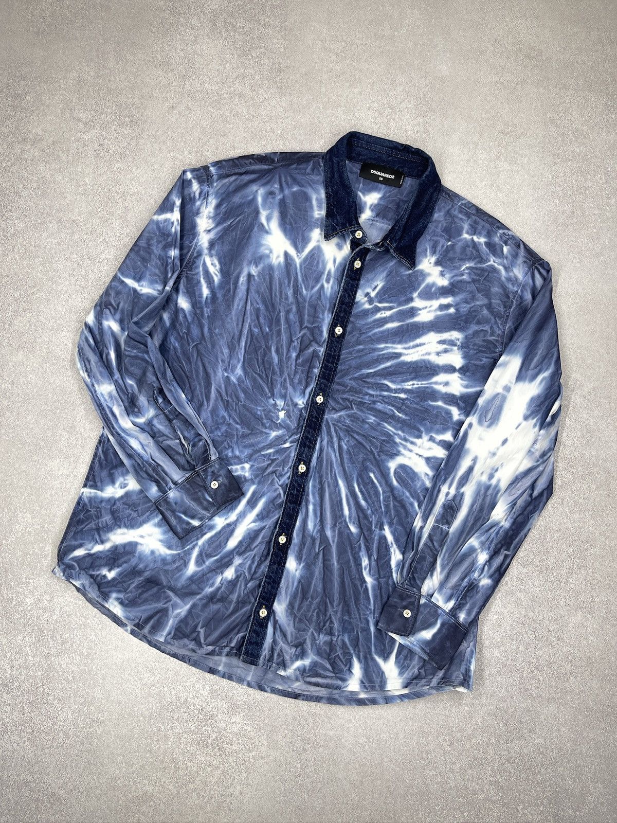 Dsquared2 DSQUARED2 Tie-Dye Asid Effect Cotton Denim Shirt Blue Size US XL / EU 56 / 4 - 1 Thumbnail