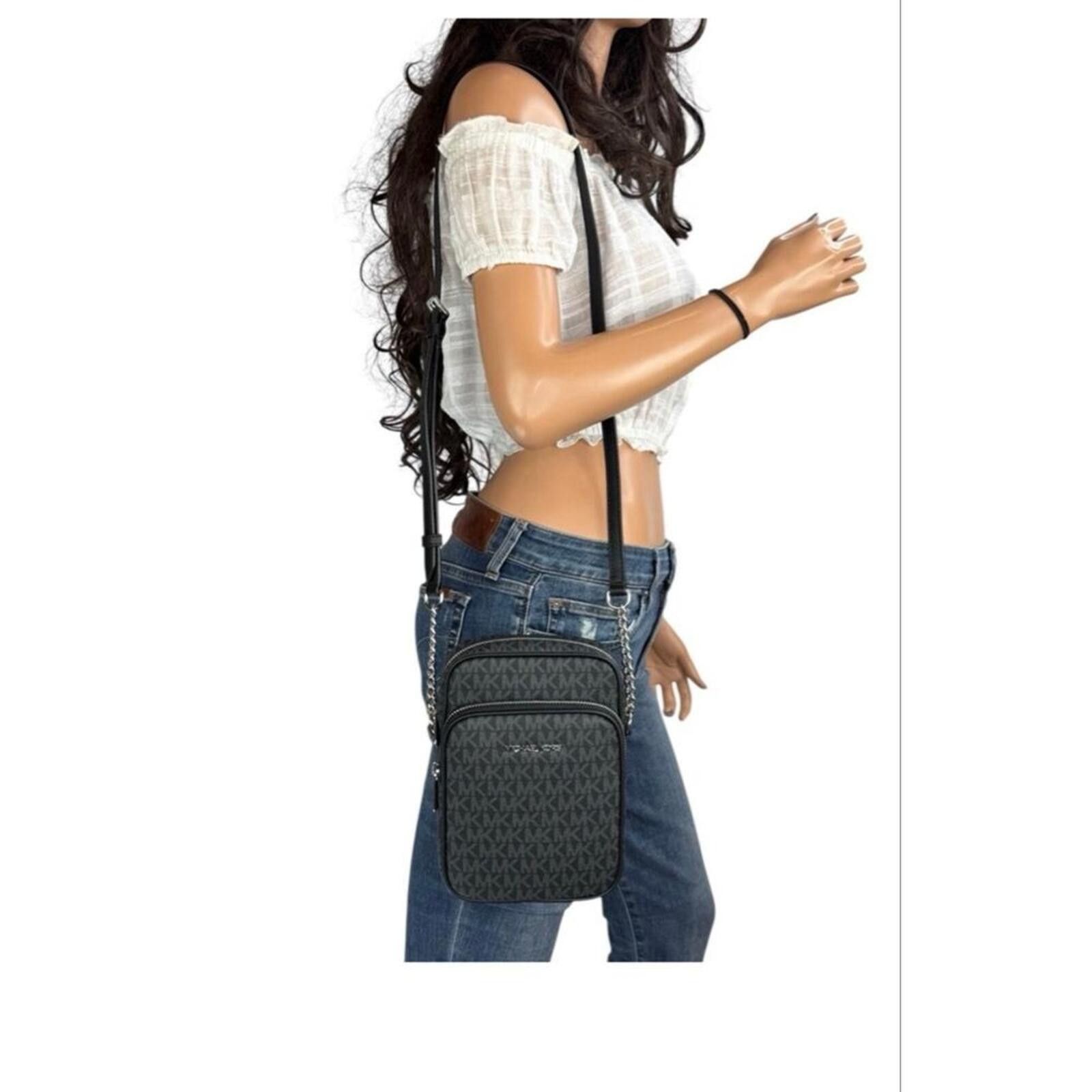 Michael Kors Michael Kors Black Monogram Jet Set Travel Crossbody Bag Size ONE SIZE - 8 Thumbnail