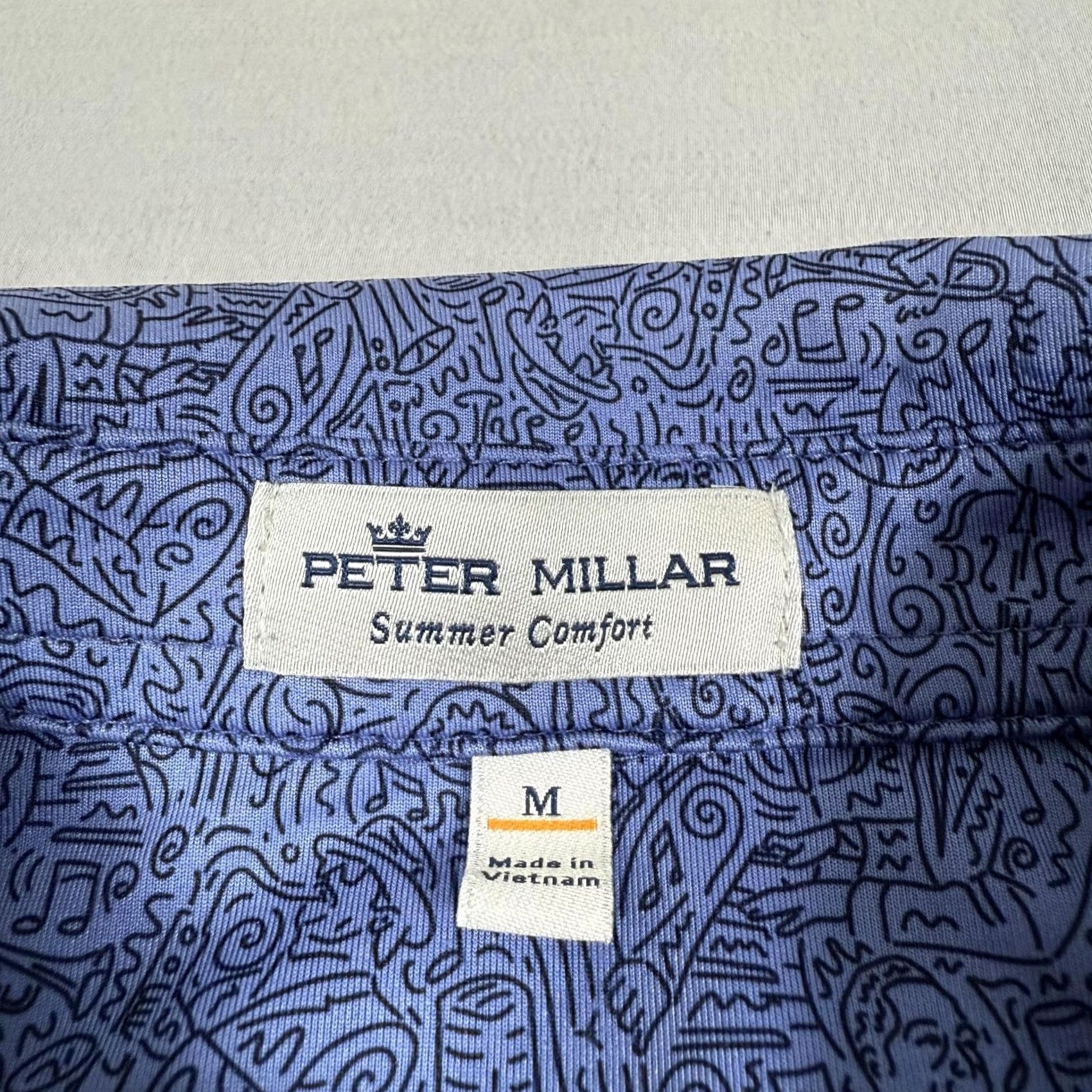 Peter Millar Peter Millar Polo Shirt Mens M Blue Summer Comfort Music Print Golf Stretch Contemporary Casual Performance Shirt Size US M / EU 48-50 / 2 - 7 Thumbnail