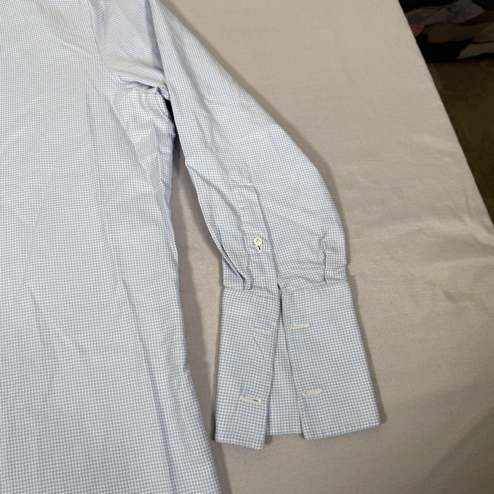 Isaia Isaia Shirt Mens XL Light Blue Micro Houndstooth French Cuff Dress Italy Preppy Size 46R - 4 Thumbnail