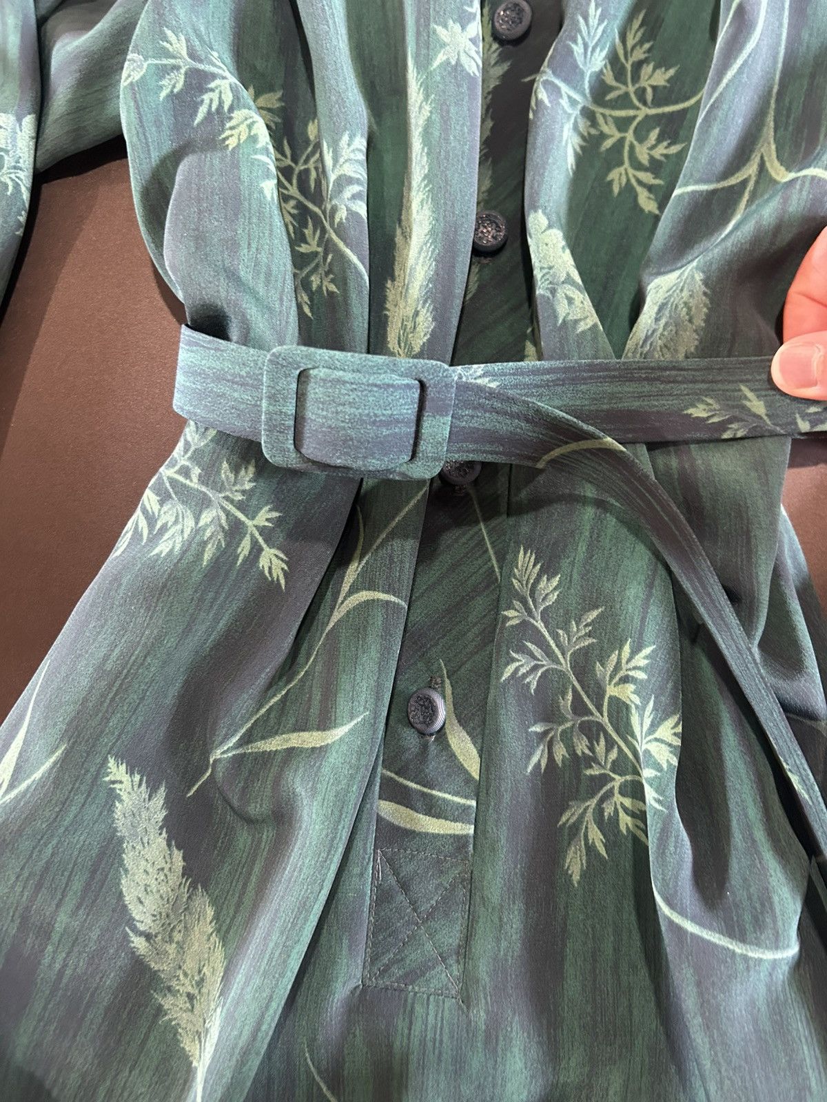 Other Vintage Leo-Danal Green Floral Belted Button Down Dress Size M / US 6-8 / IT 42-44 - 3 Thumbnail