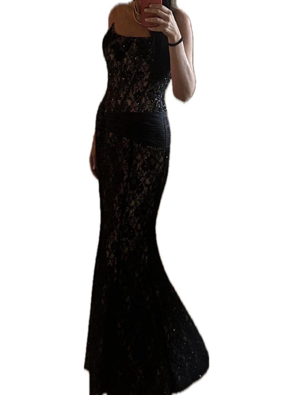 Absolutely Stunning Black Lace Boned Bustier Mermaid Gown