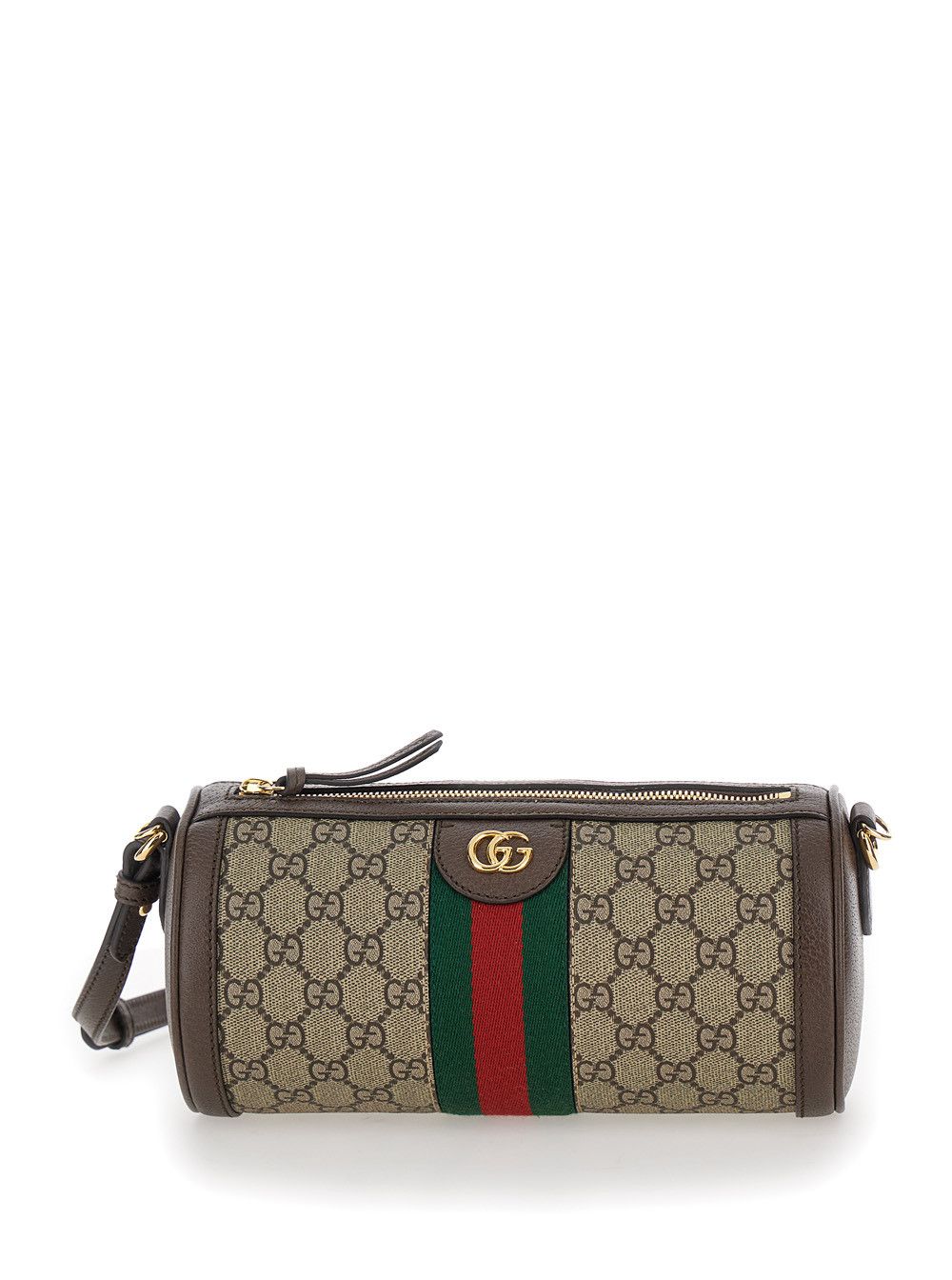 Gucci 'ophidia' Beige And Ebony Crossbody Bag With Web Detail In GG Supreme Canvas Woman, Women's