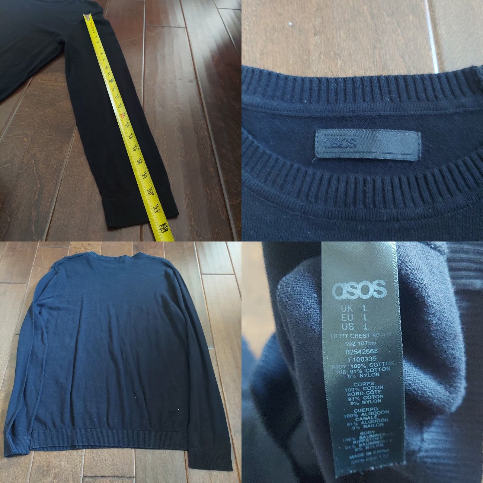 Asos ASOS Navy Blue Long Sleeve Sweater - Size L Men Crew Neck Pullover Knit Cotton Lightweight Fall Winter Size US L / EU 52-54 / 3 - 9 Thumbnail