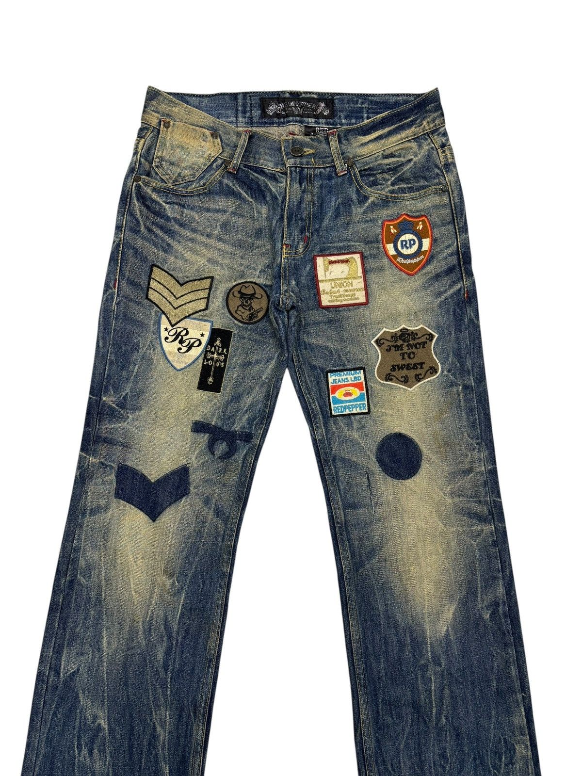 If Six Was Nine Rare Red Pepper Japan Patchwork Denim Jeans Size US 32 / EU 48 - 5 Thumbnail