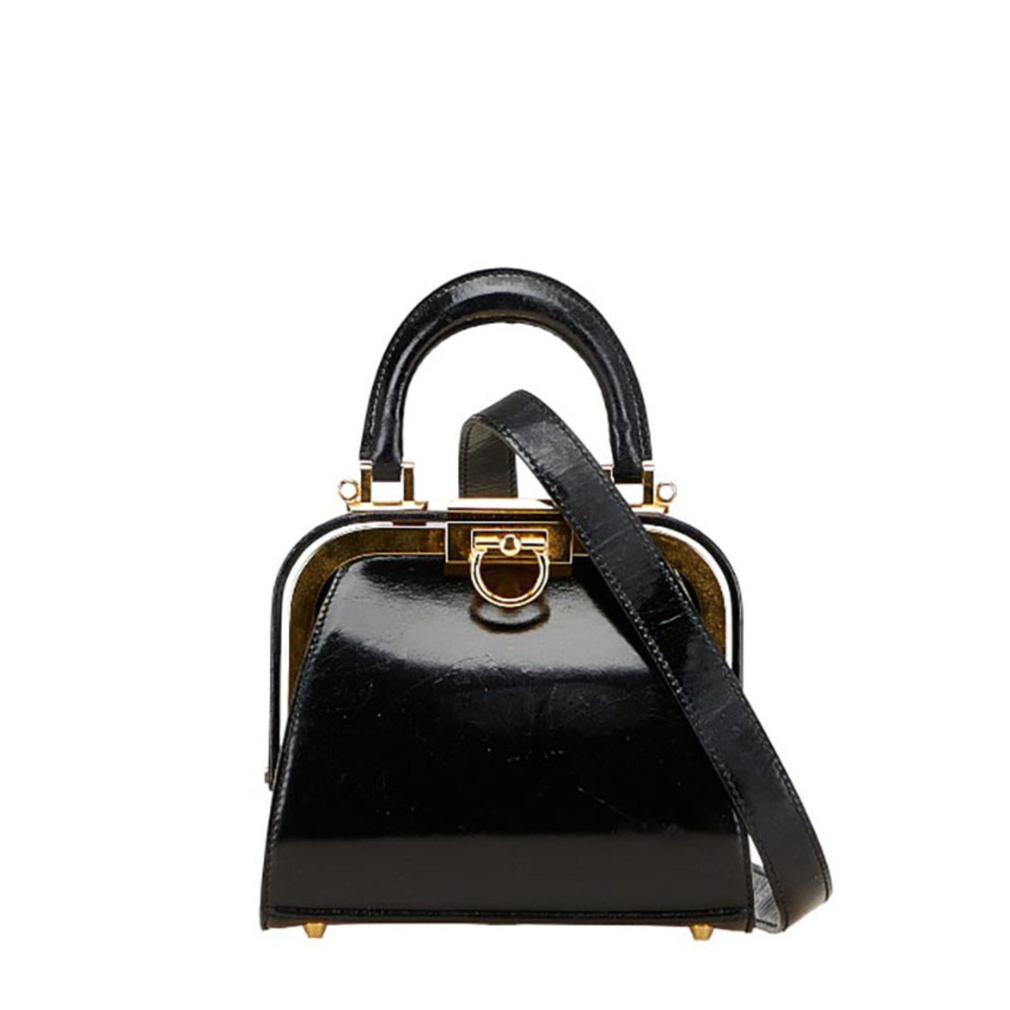 Christian Dior Dior handbag/shoulder bag 2-way black and gold patent leather women's.