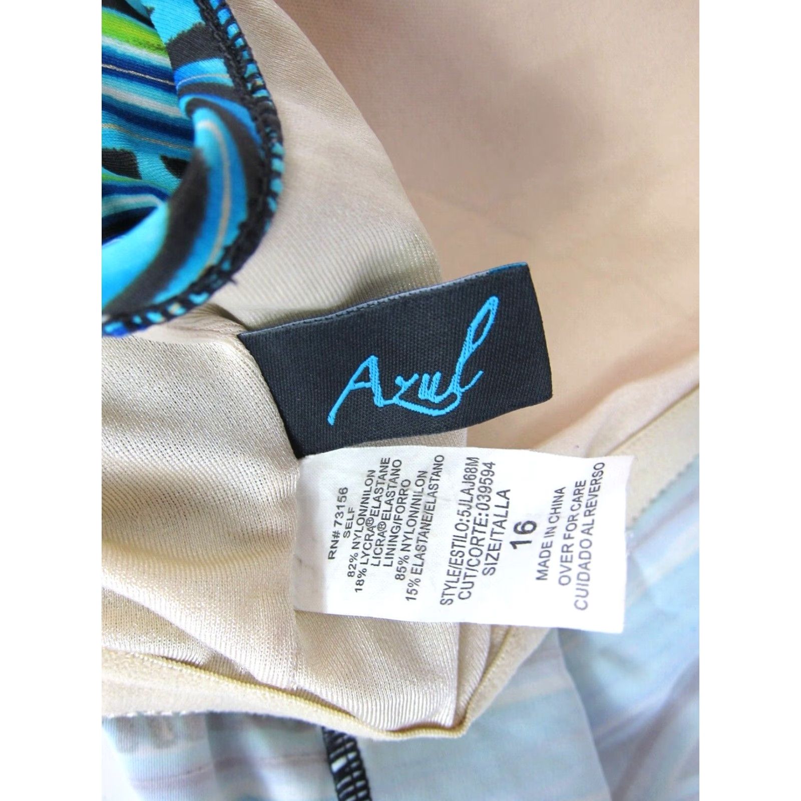 Vintage Azul Tankini Women 16 Blue Built In Bra Swimsuit Aztec Tankini Women 16 Azul Blue Green Aztec Built In Bra Swimsuit Tankini Women 16 Size ONE SIZE - 3 Thumbnail