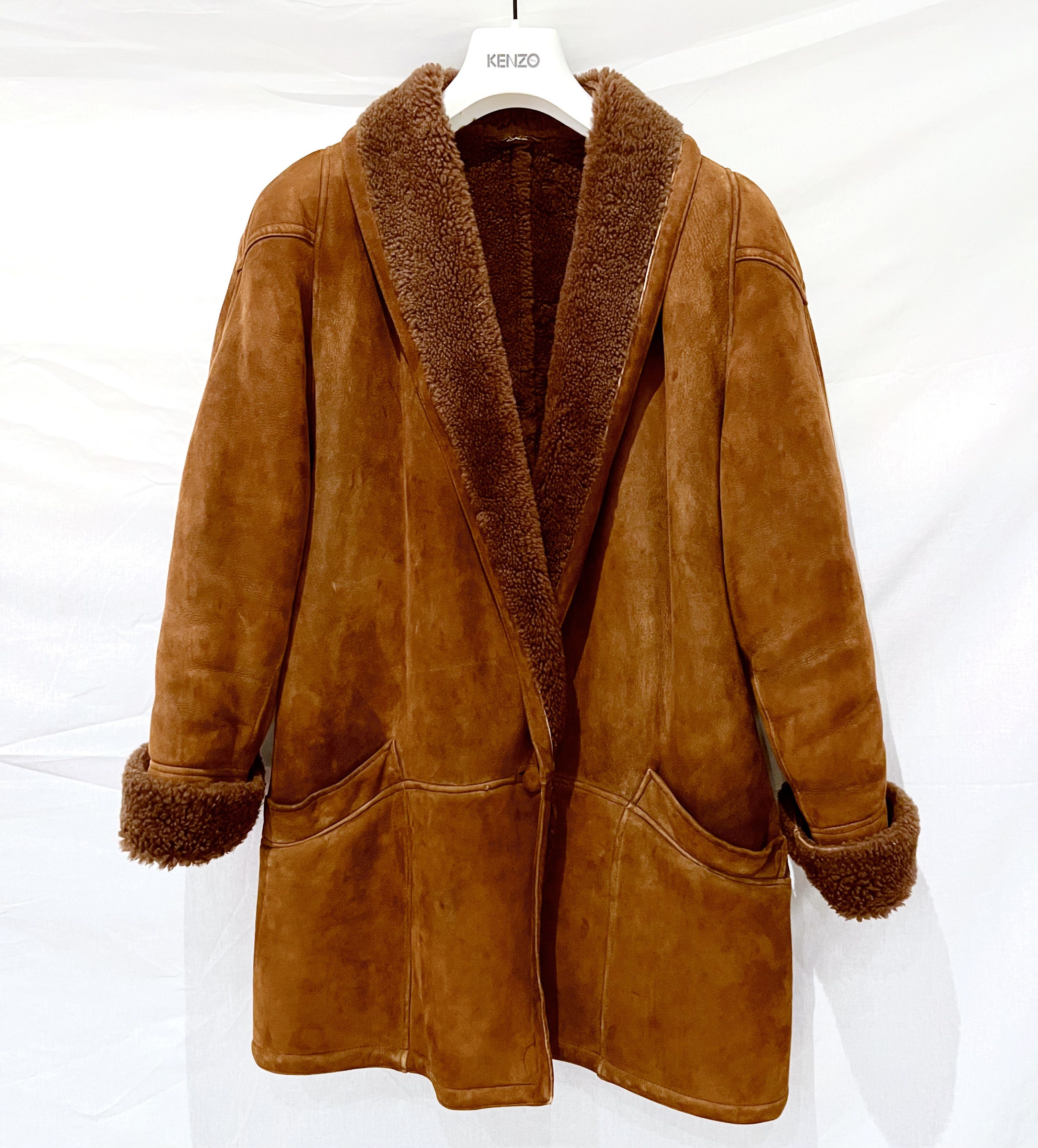 image of Unisex - Teddy Bear Vintage - Shearling/nubuck Coat - Brown! in Chocolate Brown, Men's (Size Medium