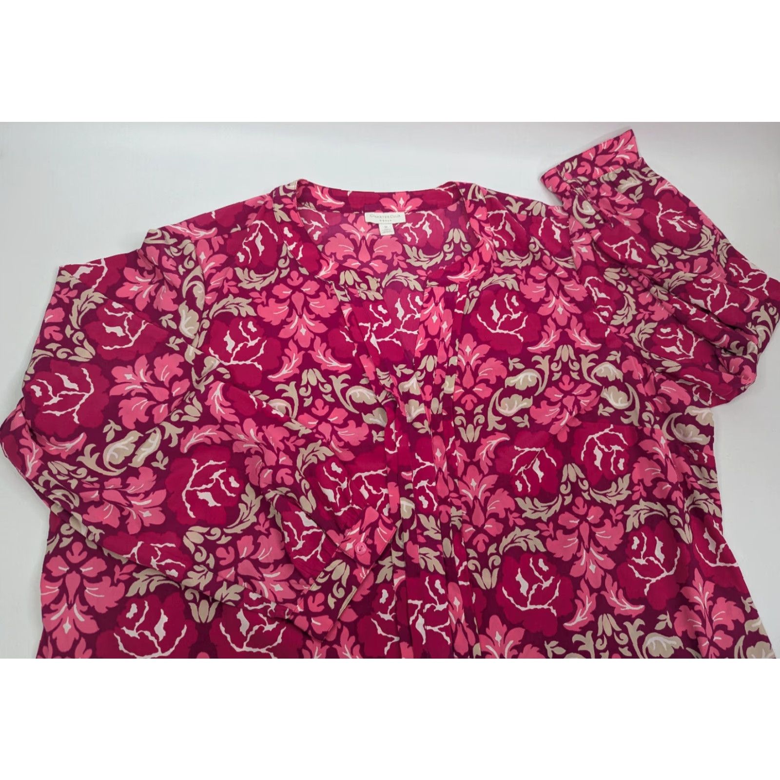 Charter Club VINTAGE Charter Club Womens Button-Down Shirt Pink Floral Top 3X Boho Band Collar Button-Up Ladies Size XXL / US 16-18 / IT 52-54 - 2 Thumbnail