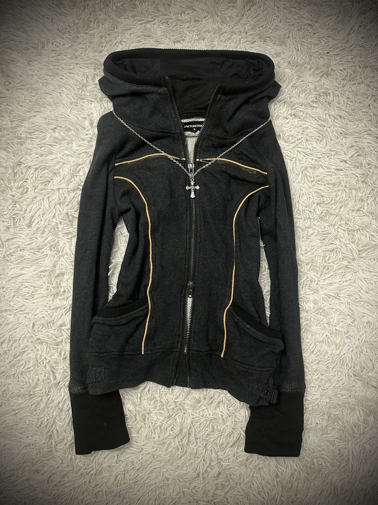 rare 2000s jackrose vkei high neck skull hooded jacket