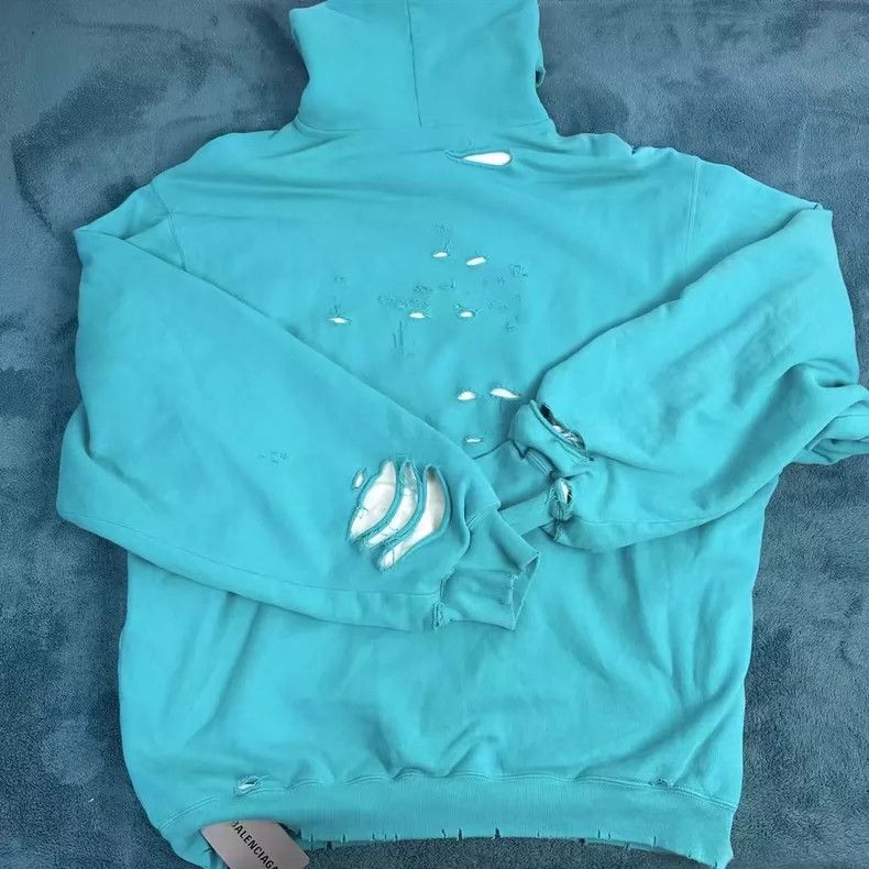 Balenciaga Balenciaga Letter print ripped hooded sweatshirt, sky blue Size US S / EU 44-46 / 1 - 2 Thumbnail