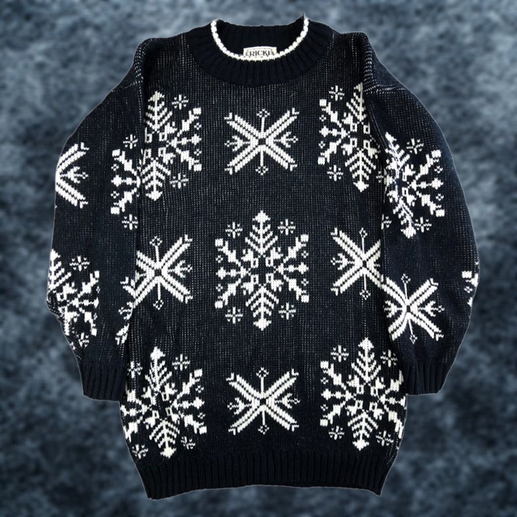 Vintage VINTAGE Ricki Sweater Womens Size L Black White Holiday USA Crew Neck Long Sleeve Pullover Knit Fair Isle 80s 90s Christmas Size L / US 10 / IT 46 - 1 Thumbnail