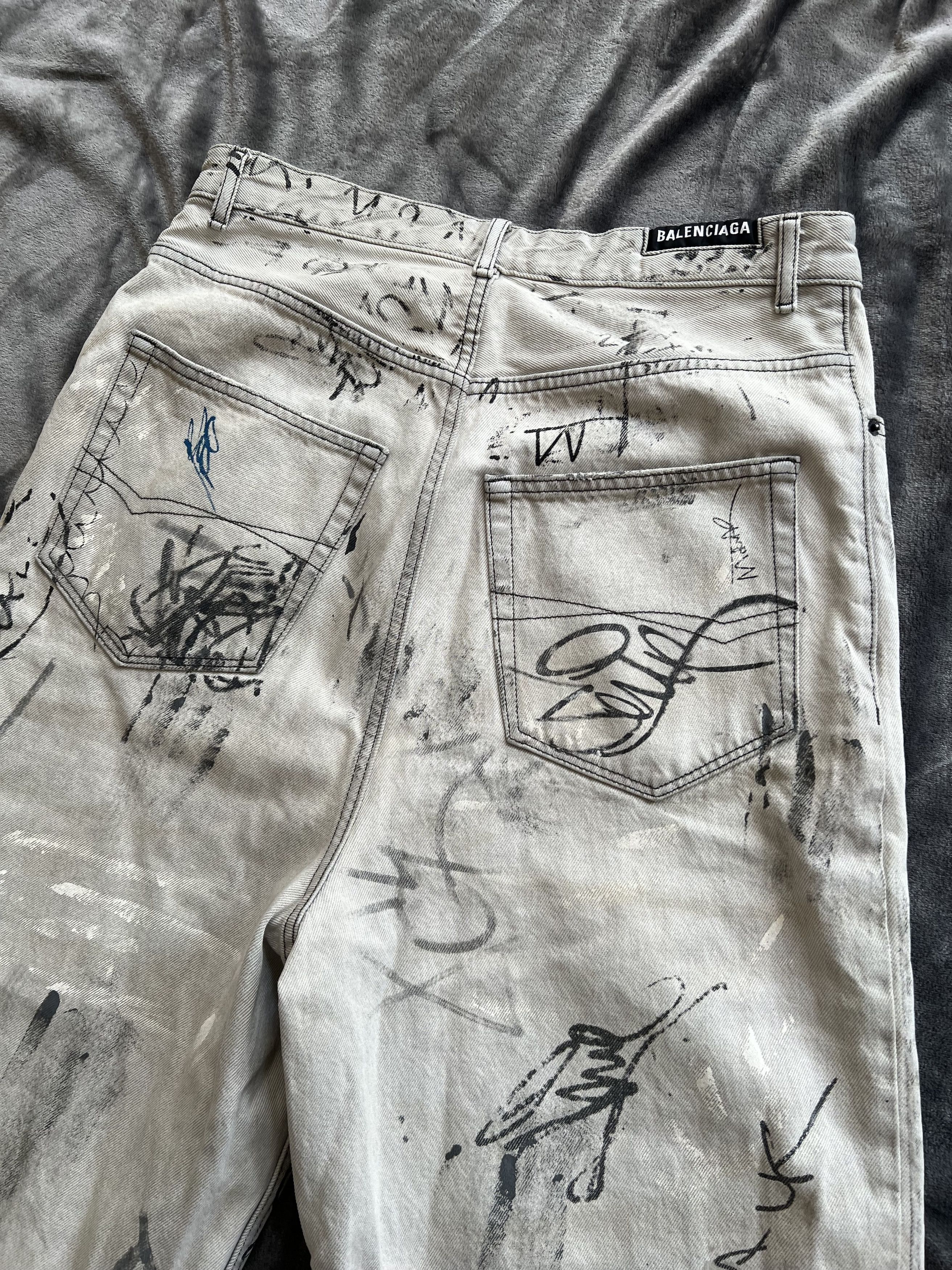 Balenciaga Balenciaga Graffiti Jeans White/Cream Size US 32 / EU 48 - 5 Thumbnail