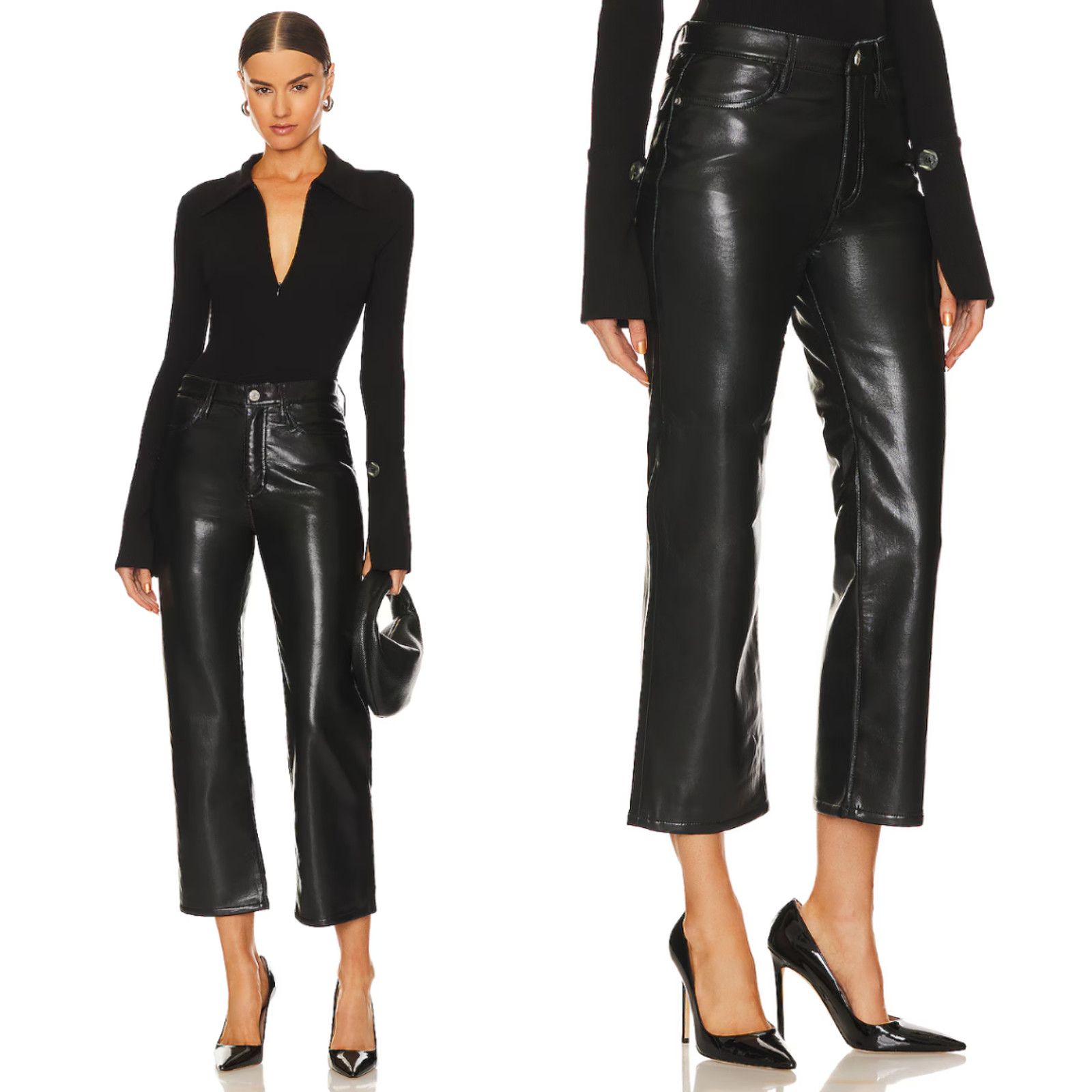Frame FRAME | NWT Le Jane Crop Black Leather Jeans Noir Size 23 Size 23" - 2 Thumbnail
