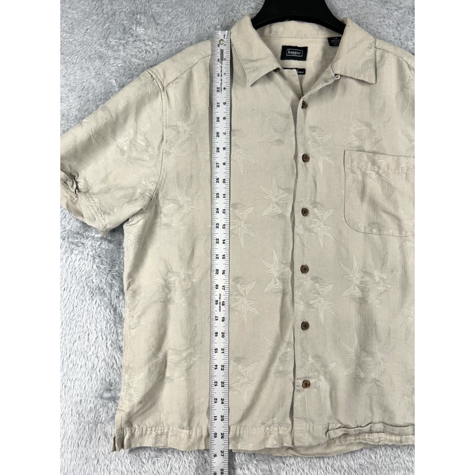 Haggar Haggar Shirt Adult Large Beige 100% Silk Button Up Pocket Floral Hawaiian Camp Size US L / EU 52-54 / 3 - 6 Thumbnail