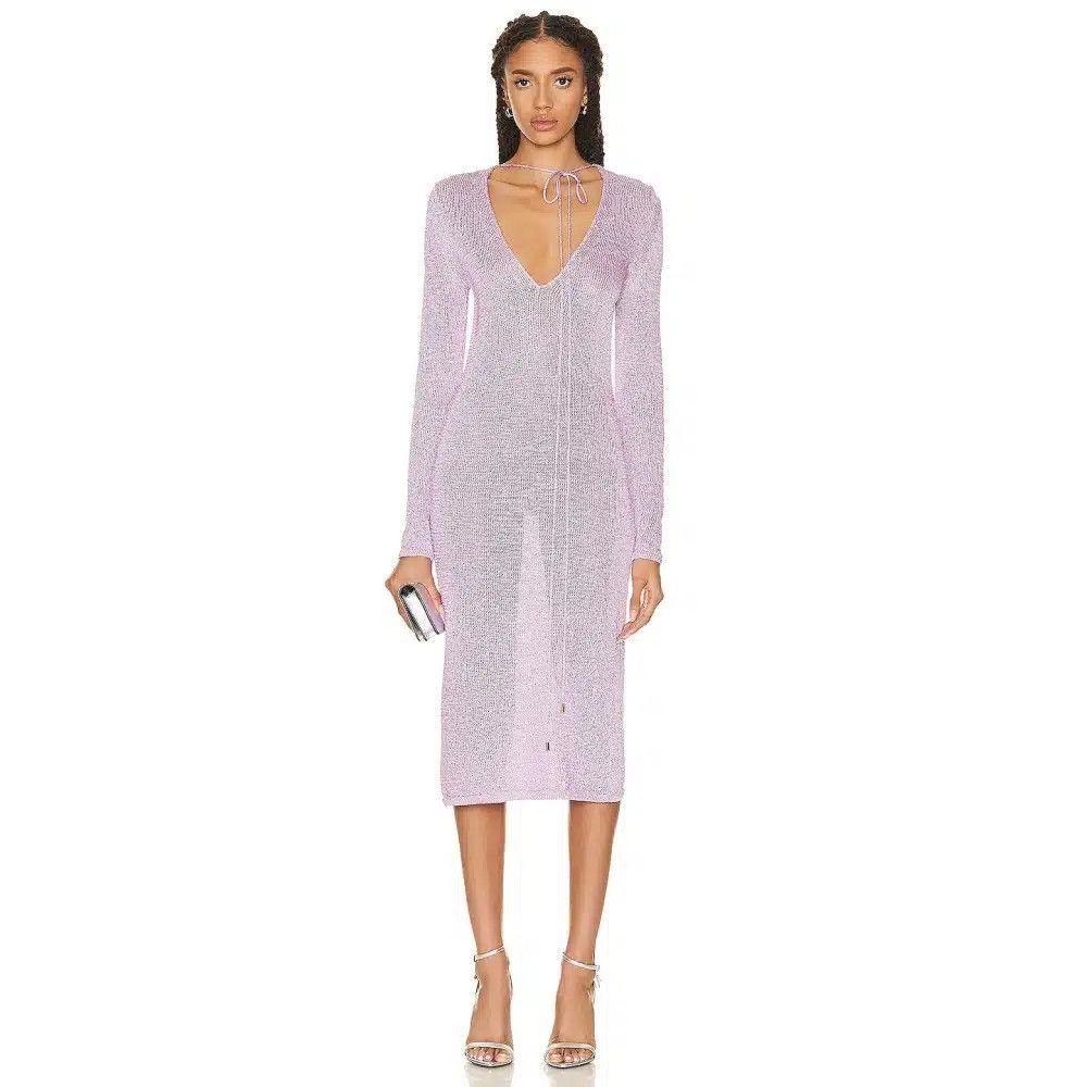 o1loc1c0225 ACK372 Viscose Knitted Dress in Light Lilac