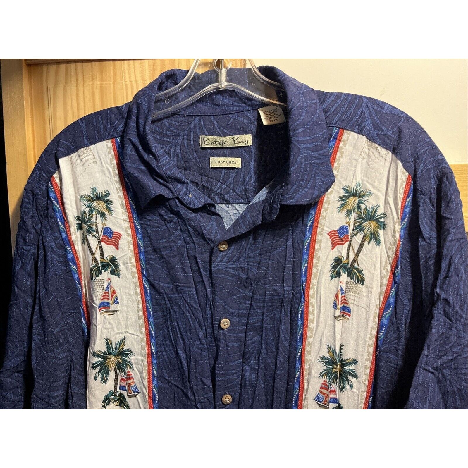 Batik Bay Batik Bay Navy Men’s L Shirt USA Flag Palm SS Hawaiian Rayon Size US L / EU 52-54 / 3 - 4 Thumbnail