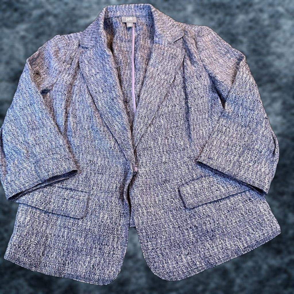 J. Jill J. Jill Blazer Women Tweed Open Front Blazer Jacket Purple 10 Purple Preppy Workwear Business 3/4 Sleeve Mid-Length Boys? Womens Size L / US 10 / IT 46 - 1 Thumbnail