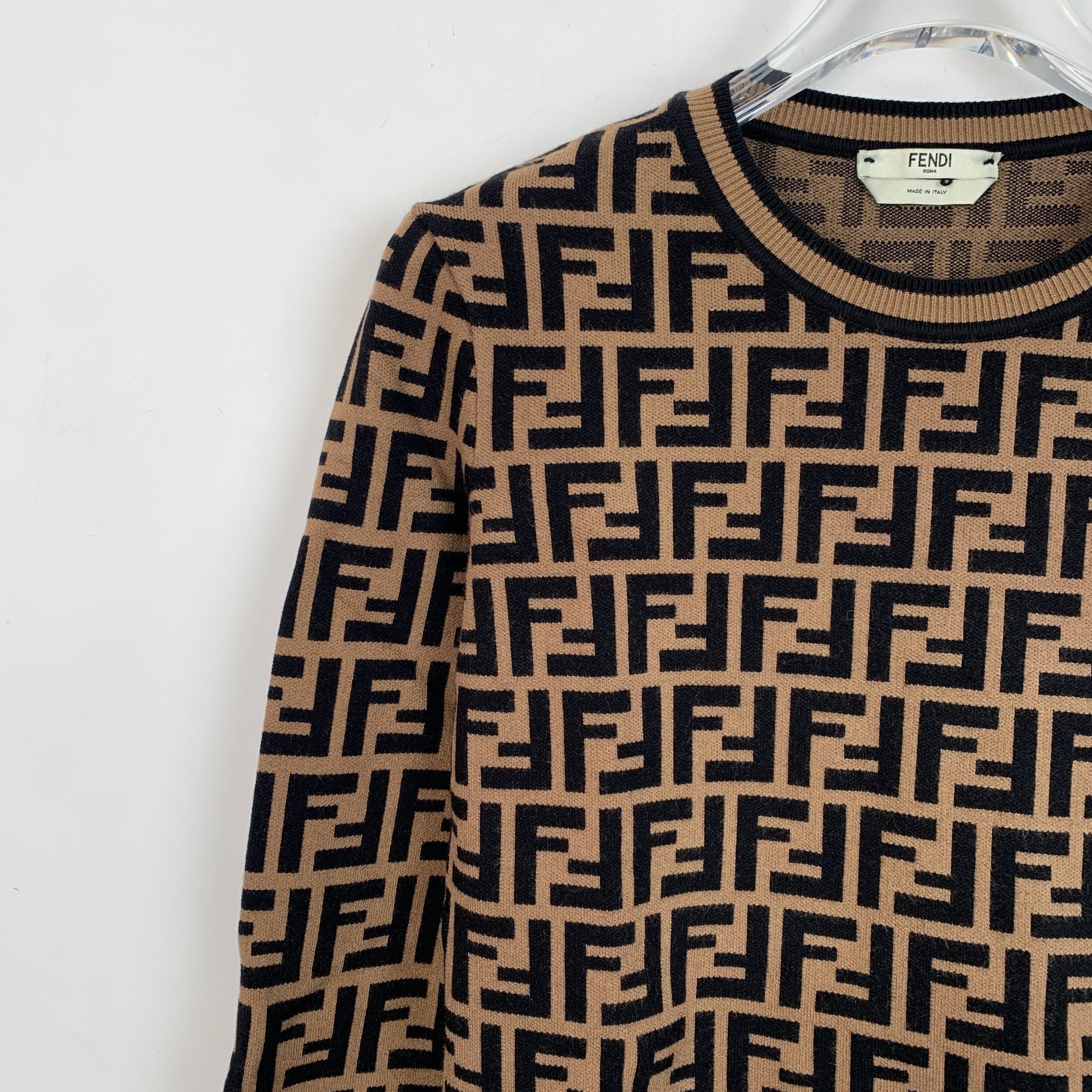 Fendi Fendi Mens FF Logo Sweater Brown & Black Knit Pullover Size Size S / US 4 / IT 40 - 3 Thumbnail