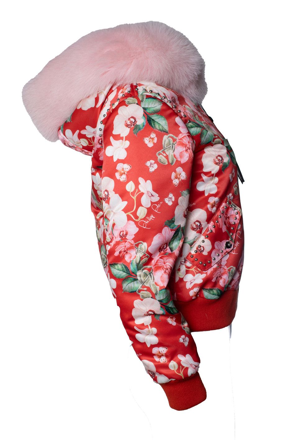 Philipp Plein Philipp Plein, red orchid printed bomber with fur Size S / US 4 / IT 40 - 4 Thumbnail