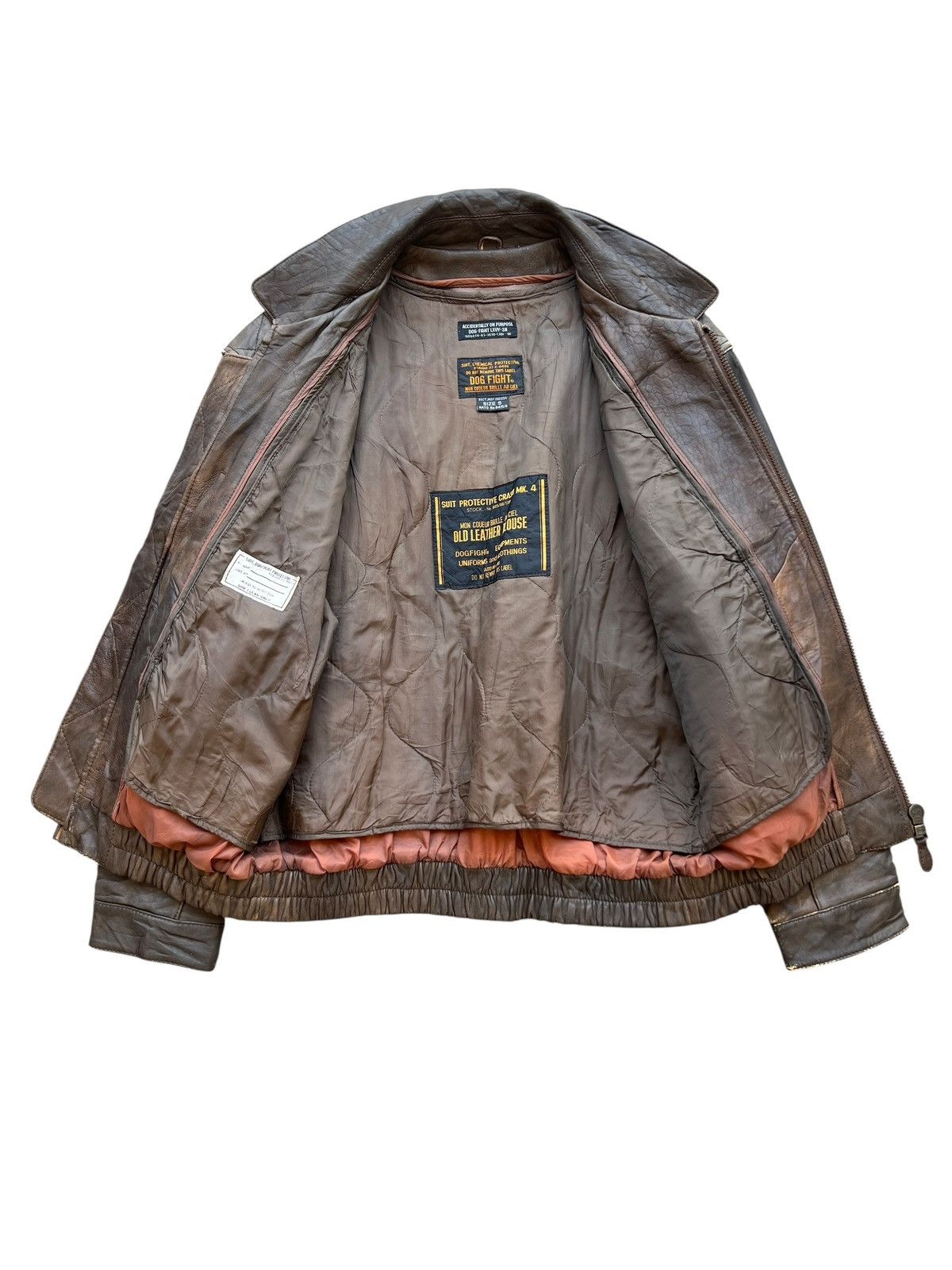 Vintage Vintage 90s Dog Fight Brown Bomber Leather Jacket Size US L / EU 52-54 / 3 - 3 Thumbnail