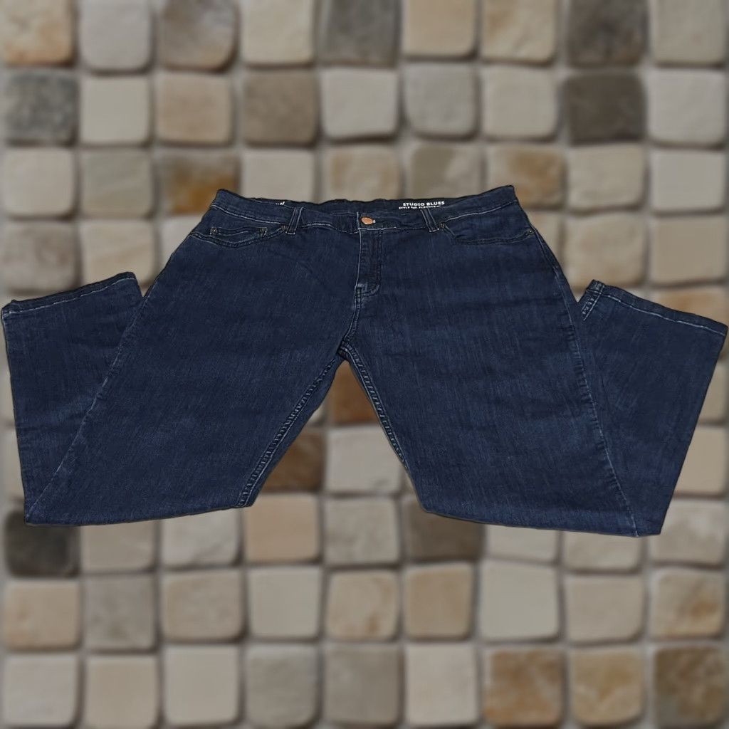 Vintage Mugsy Jeans Men’s 40x30 Blue Denim Stretch Relaxed Straight Mid Rise 5-Pocket Zip Button Mugsy Studio Blues Jeans Size US 40 / EU 56 - 1 Thumbnail