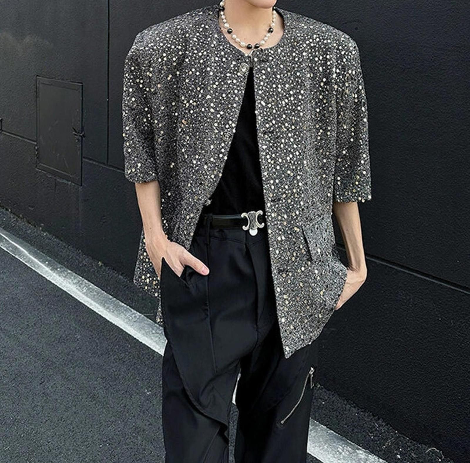 Japanese Brand Black Rhinestone Speckled Oversized Short Sleeve Jacket Size US L / EU 52-54 / 3 - 4 Thumbnail