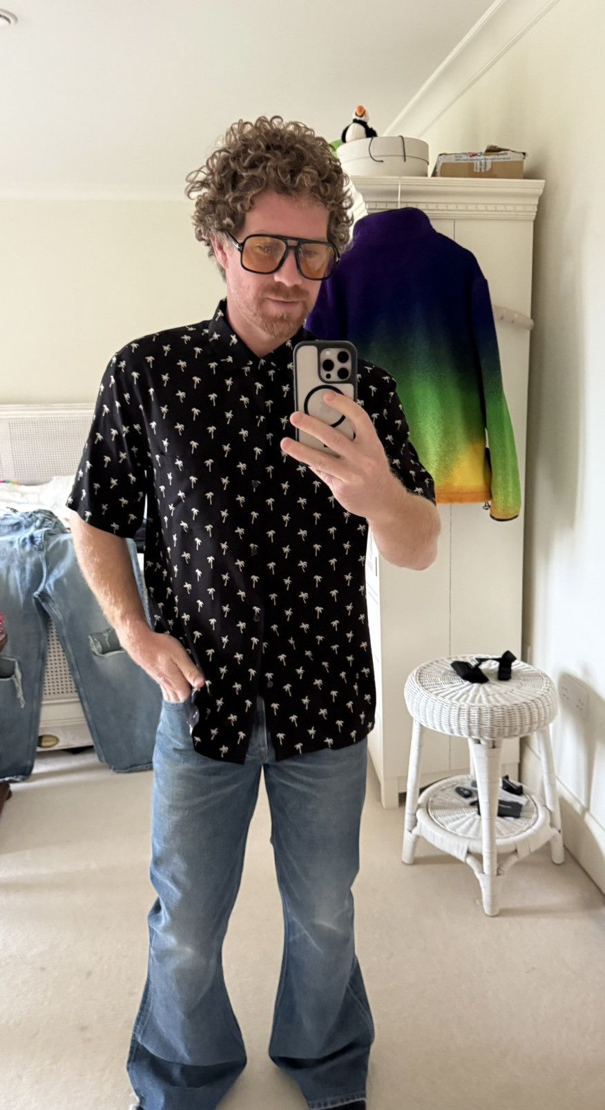 Celine SS24 $1.15k 🤑 Celine Hedi palm tree Hawaiian Black shirt Size US L / EU 52-54 / 3 - 9 Thumbnail