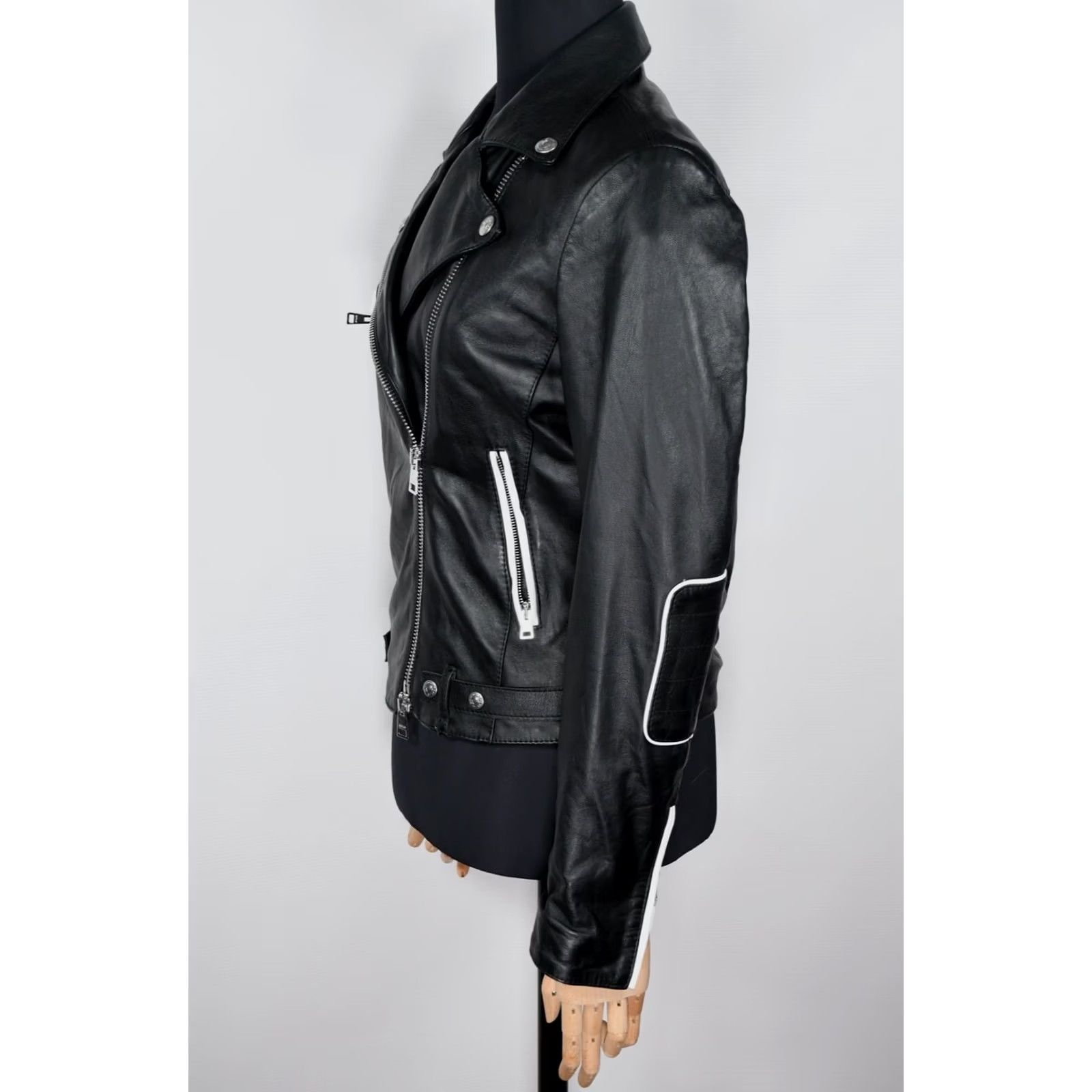 Replay REPLAY W7430A Lambskin Leather Biker Black Jacket Women's S Size - Women, Jacket, Black, Leather, Biker, Replay Size S / US 4 / IT 40 - 5 Thumbnail