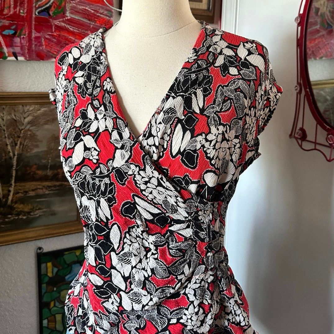 Other talbots red black white floral wrap short sleeve blouse Size L / US 10 / IT 46 - 2 Thumbnail