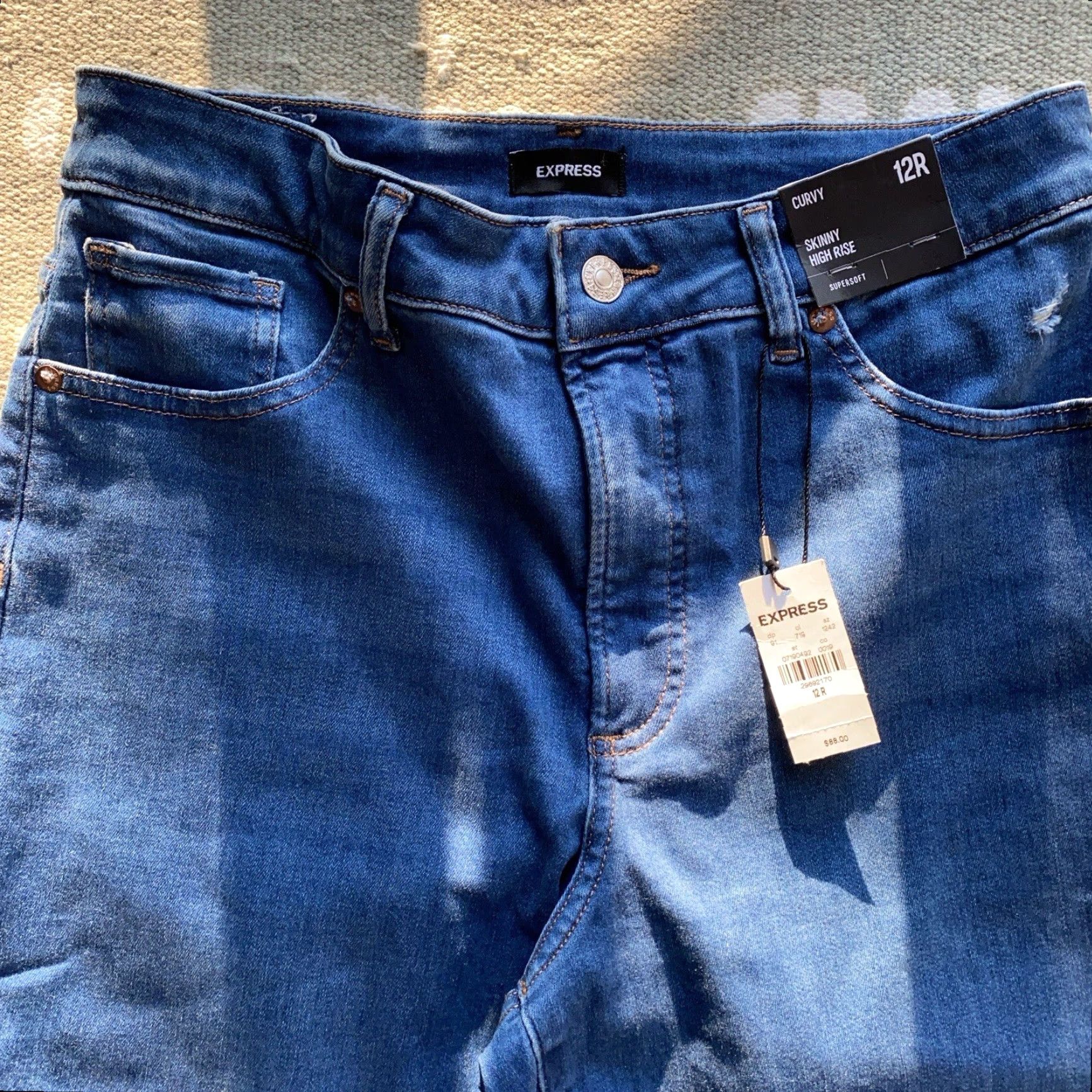 Express Express Jeans Skinny Womens 12R High Rise Stretch Distressed 5-Pocket Denim Blue Modern Winter Summer Spring Fall New with tags Size 34" / US 12 / IT 48 - 3 Thumbnail