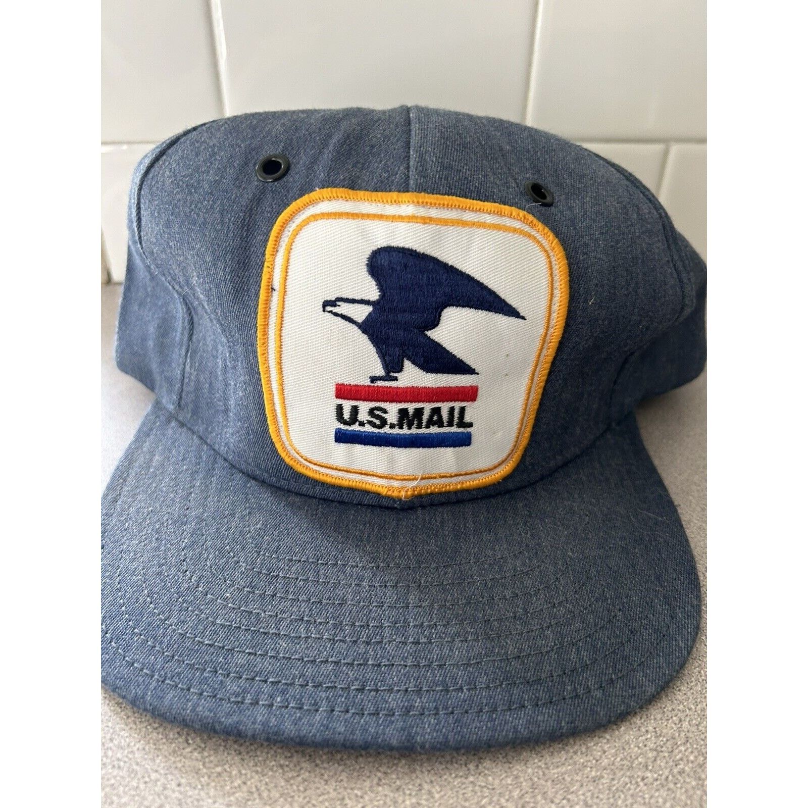 Vintage Vintage Mail Hat Embroidered Patch Trucker Hat Blue Size ONE SIZE - 2 Thumbnail
