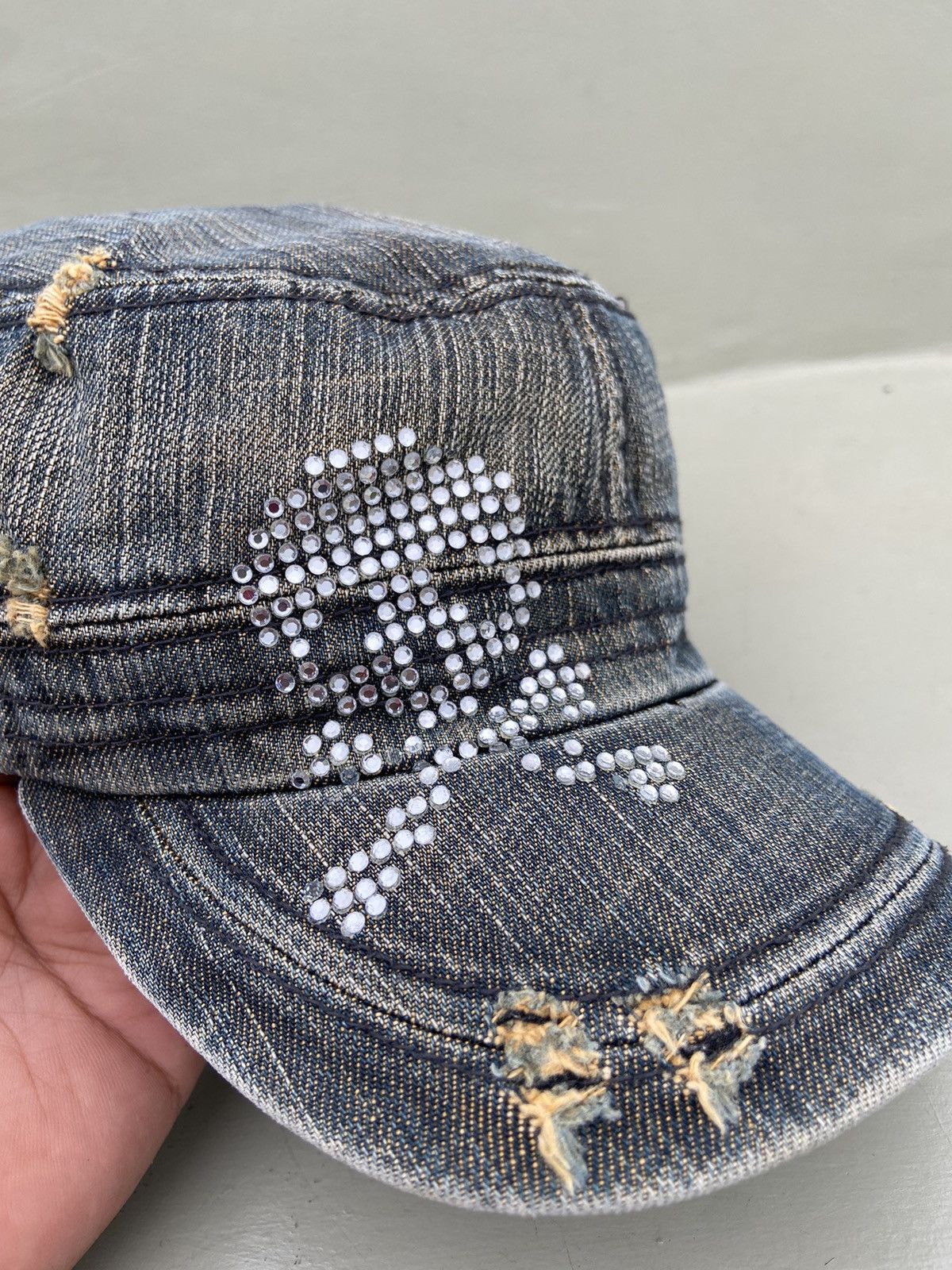 Hysteric Glamour 2000s Y2K MICHIGAN zircon-studded skull denim hat Size ONE SIZE - 2 Thumbnail