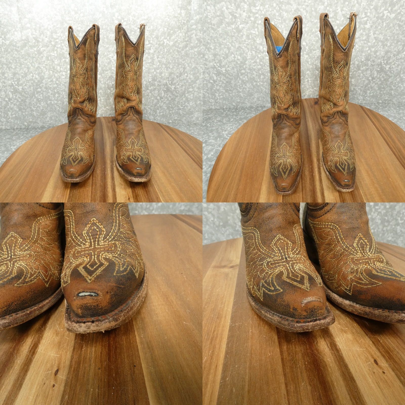 Vintage Corral Boots Womens 2 T Brown Leather Distressed Winged Cross Embroidered Boot Size US 4.5 / IT 34.5 - 8 Thumbnail