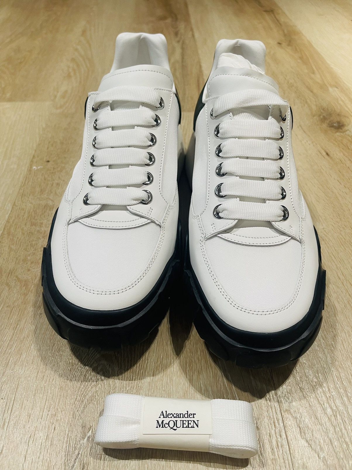 image of Alexander Mcqueen White Multi Panel Sneakers in Green/White, Men's (Size 8)